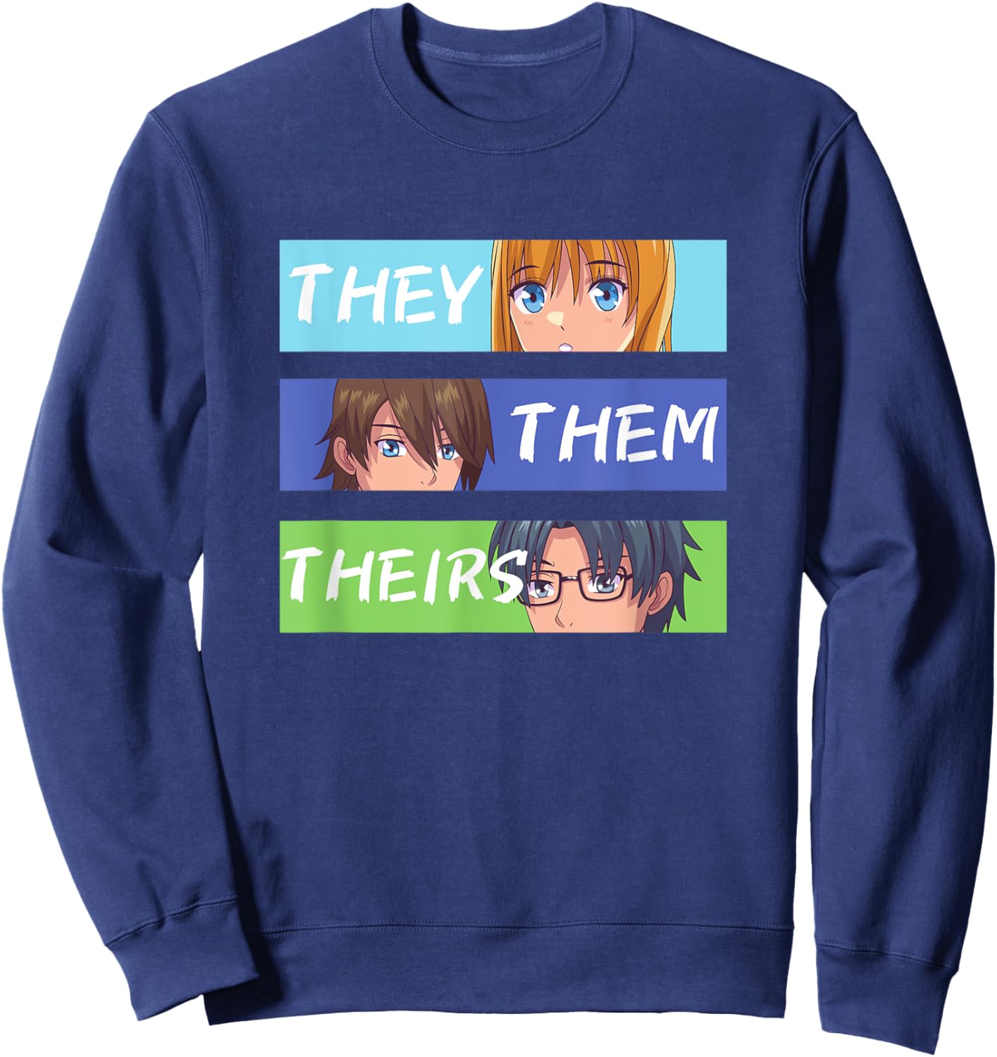 They Them Theirs Pronouns Anime Sweatshirt - Sweatshirt | Navy