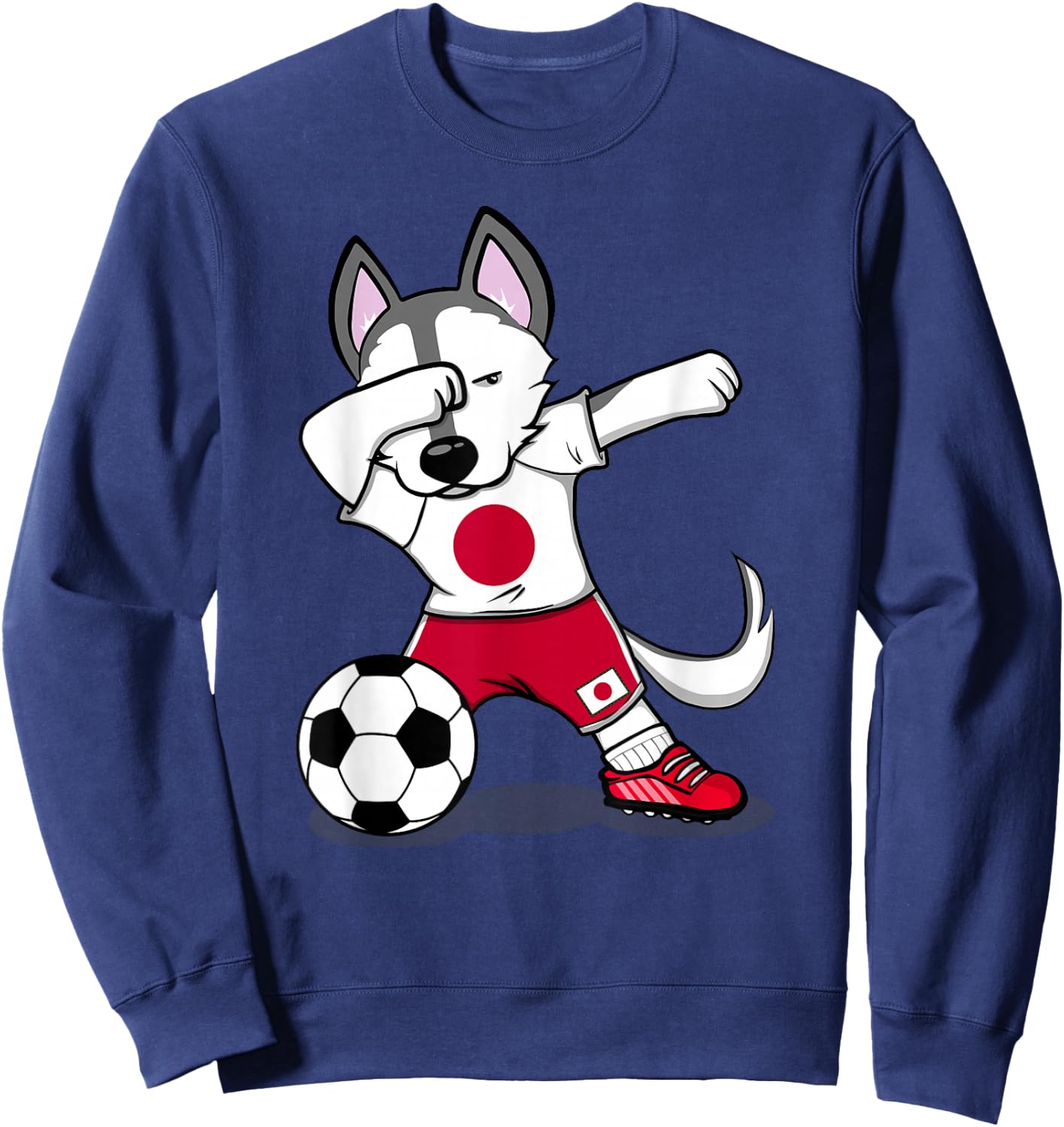 Dabbing Husky Japan Soccer Fans Jersey Japanese Football Art Sweatshirt - Sweatshirt | Navy