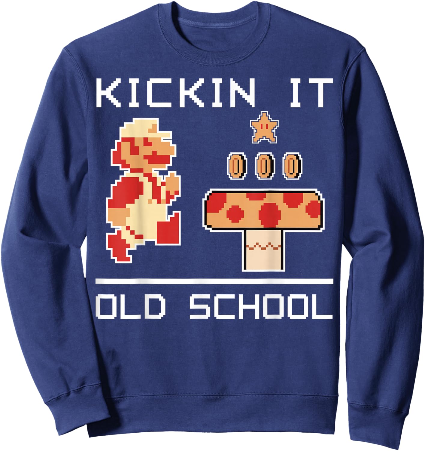 Super Mario Kickin' It Old School Vintage Text Poster Sweatshirt - Sweatshirt | Navy