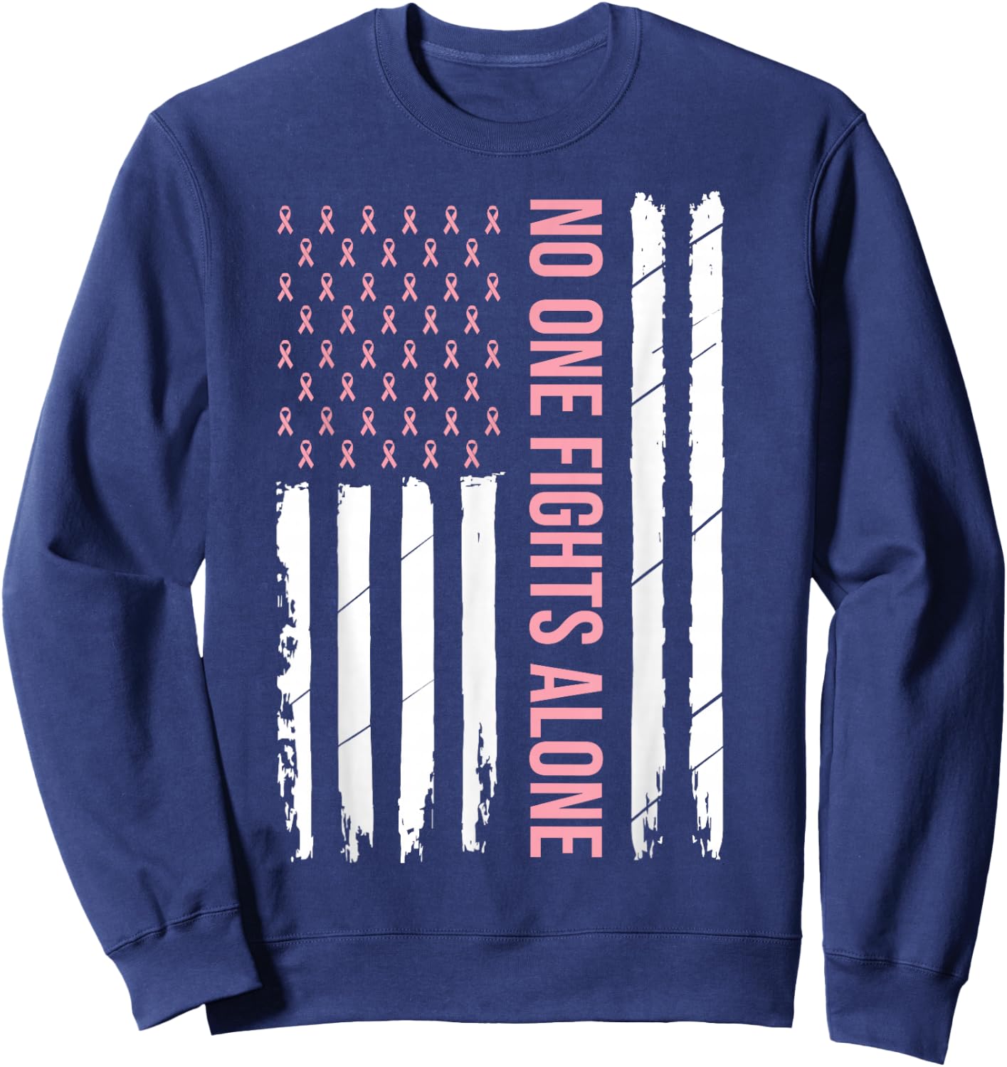 Breast Cancer Awareness Pink Ribbon USA American Flag Men Small Sweatshirt - Sweatshirt | Navy