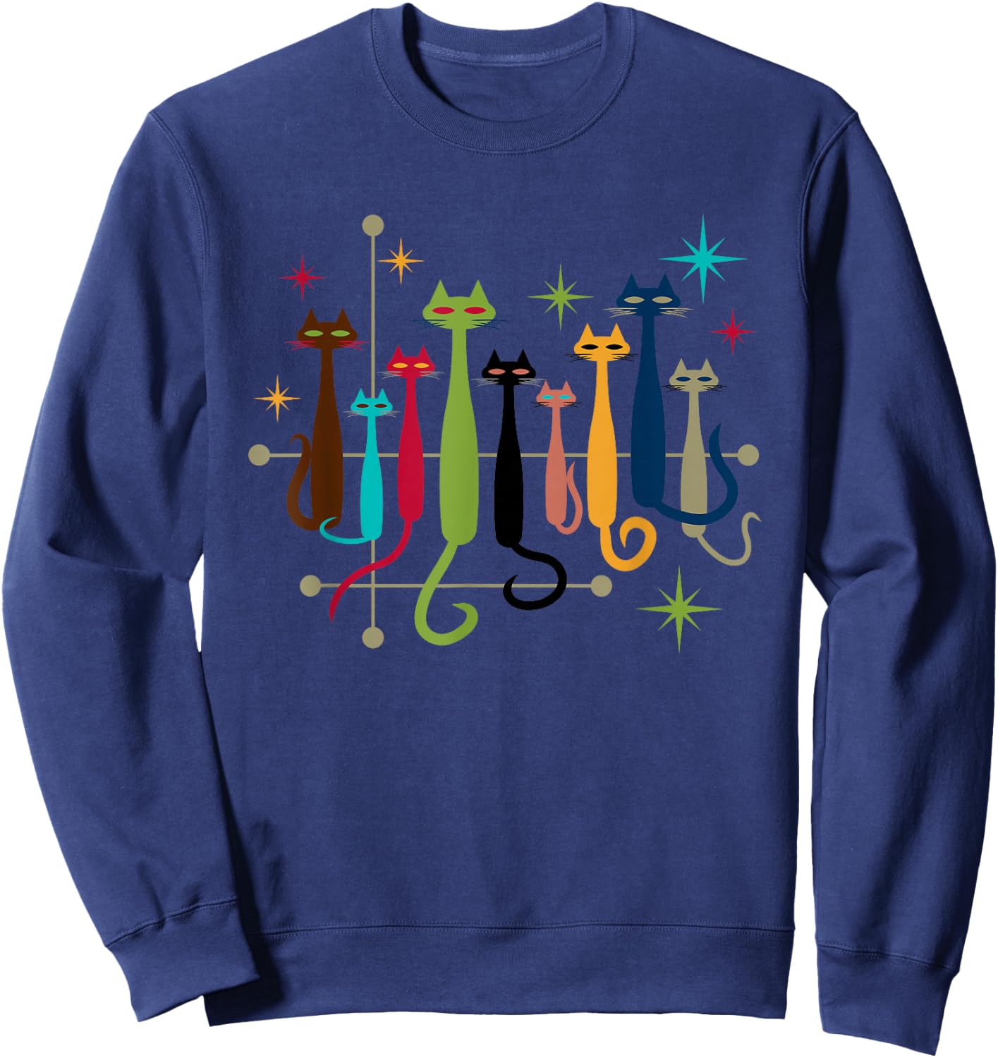 Vintage Retro Mid-Century Modern Look Cats 50s 60s Style Sweatshirt - Sweatshirt | Navy