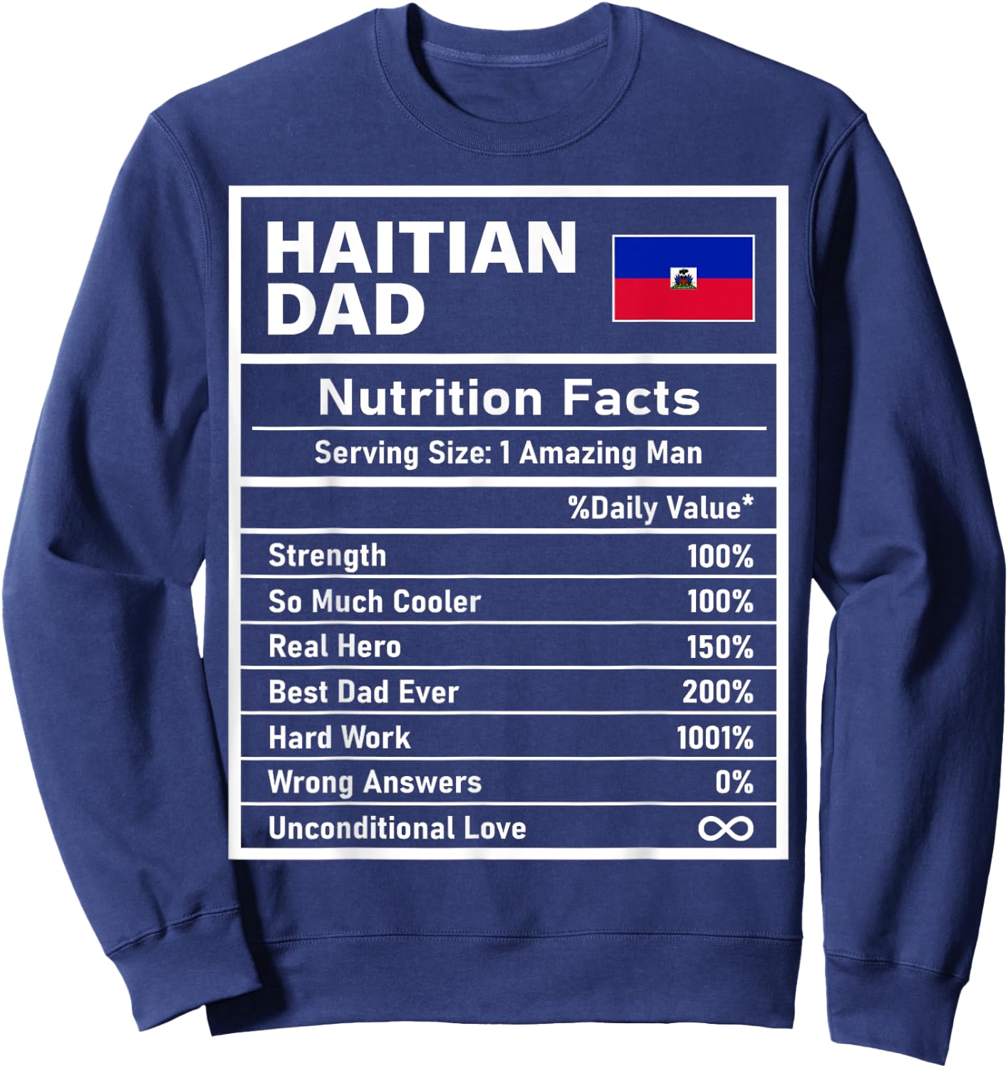 Haitian Dad Nutrition Facts Father's Day National Heritage Sweatshirt - Sweatshirt | Navy