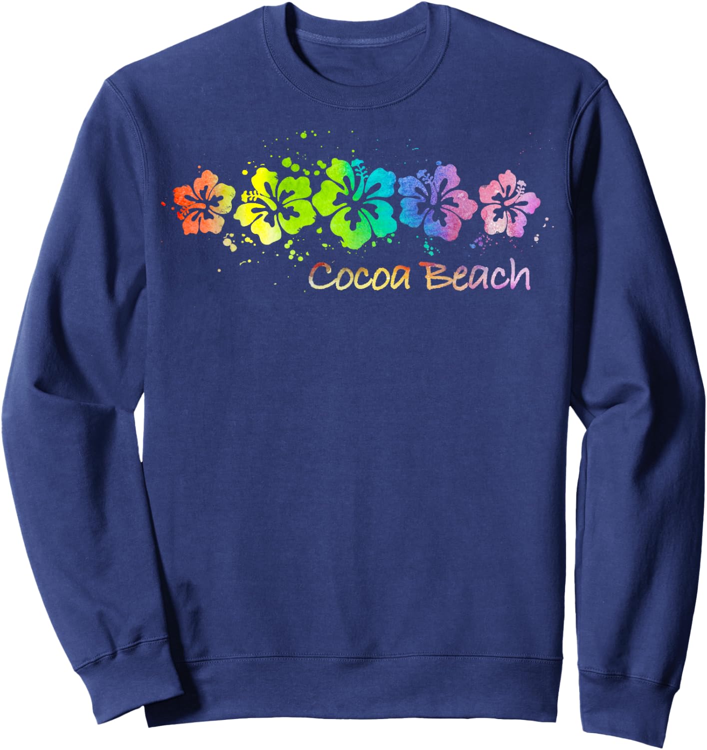 Cocoa Beach, Florida Watercolor Beach & Surf Sweatshirt - Sweatshirt | Navy