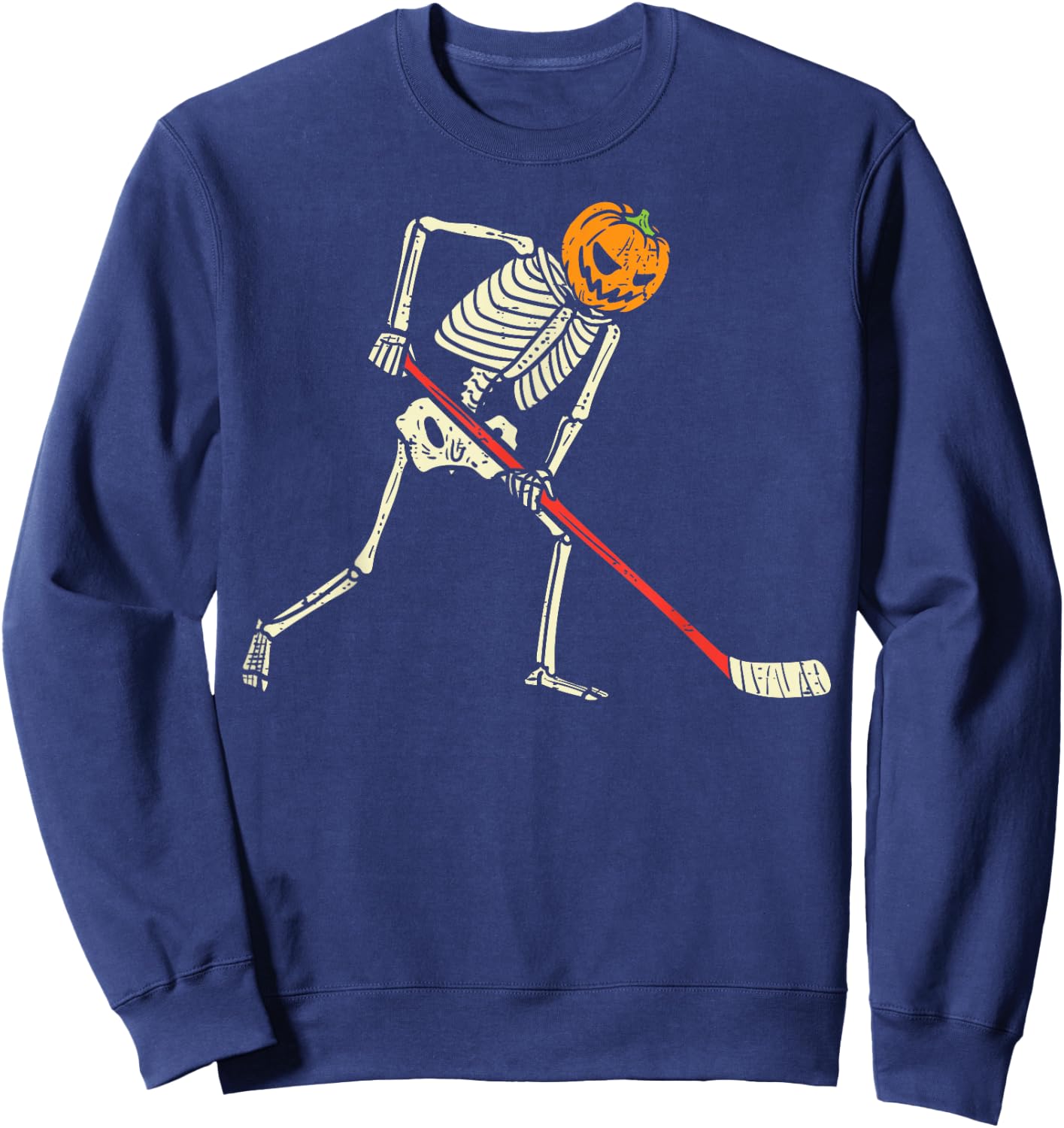 Pumpkin Skeleton Ice Hockey Funny Halloween Sports Player Sweatshirt - Sweatshirt | Navy