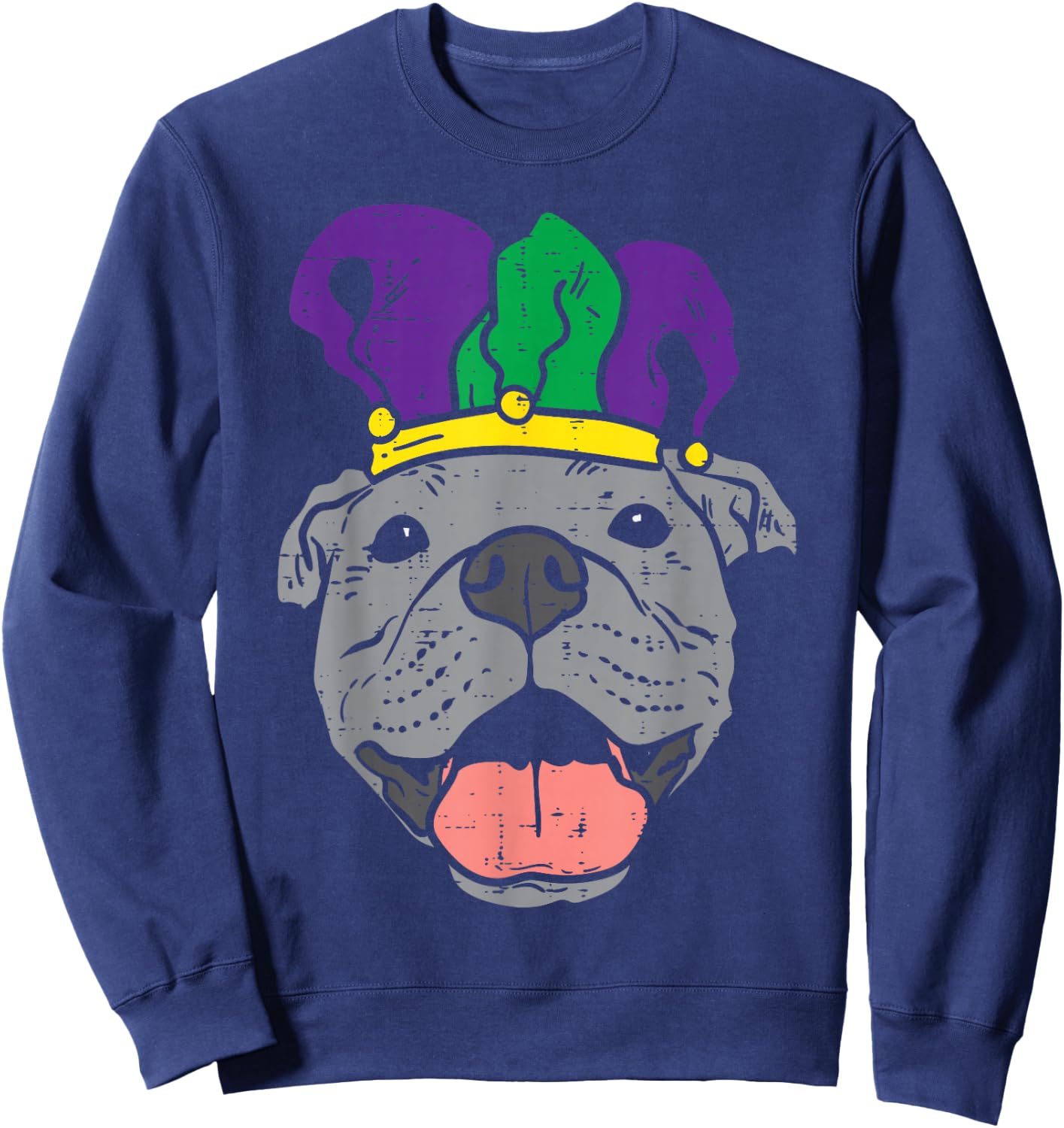 Jester Pitbull Face Mardi Gras Pittie Dog Men Women Kids Sweatshirt - Sweatshirt | Navy