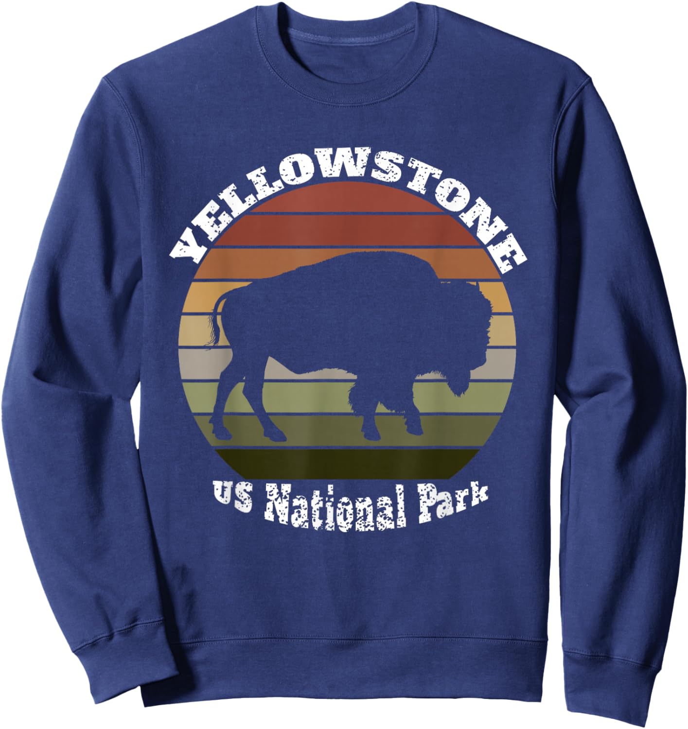 Yellowstone National Park Vintage Retro Buffalo Sweatshirt - Sweatshirt | Navy