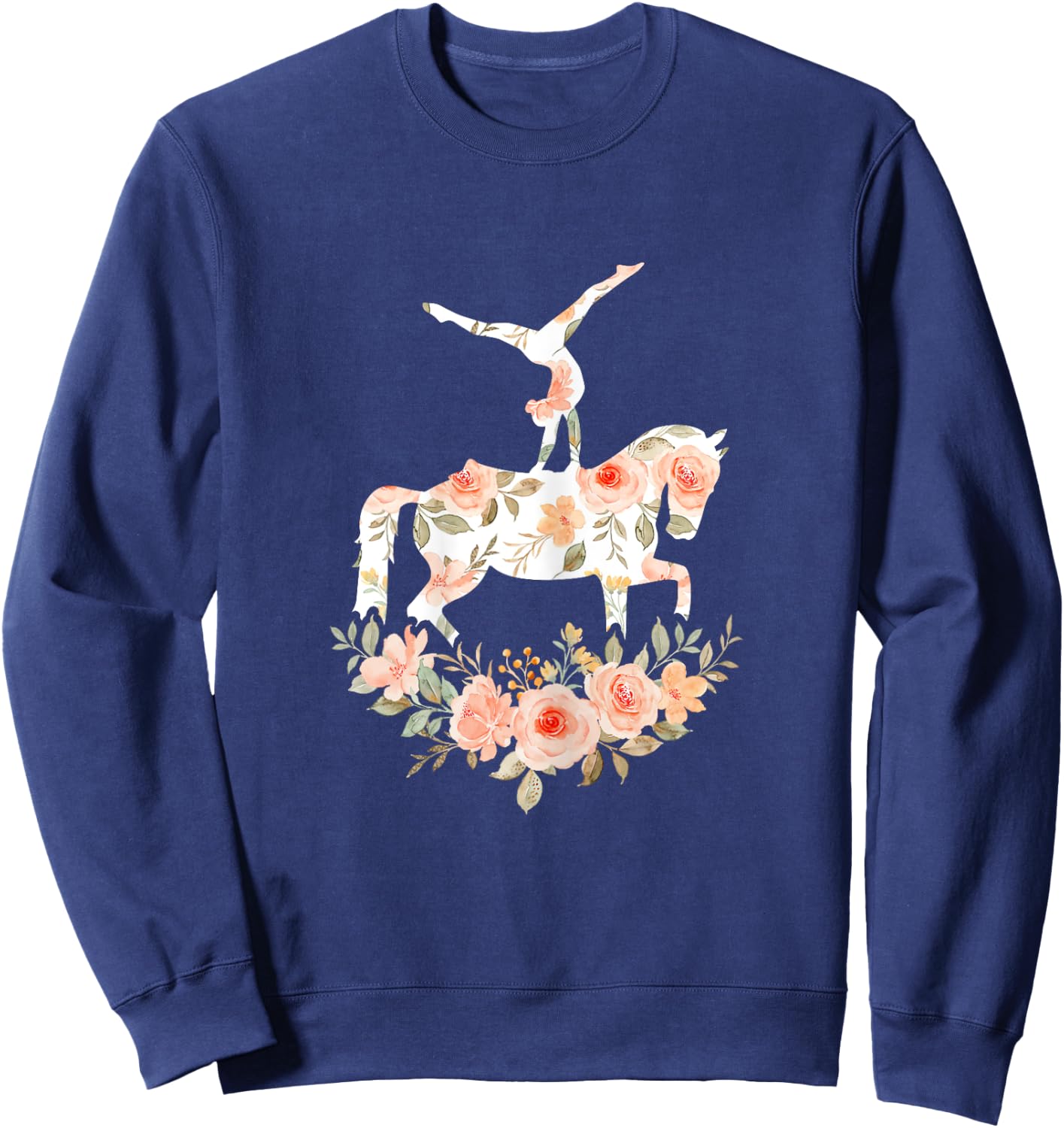 Floral Girl Vaulting Riding Equestrian Horse Girl Horseback Sweatshirt - Sweatshirt | Navy