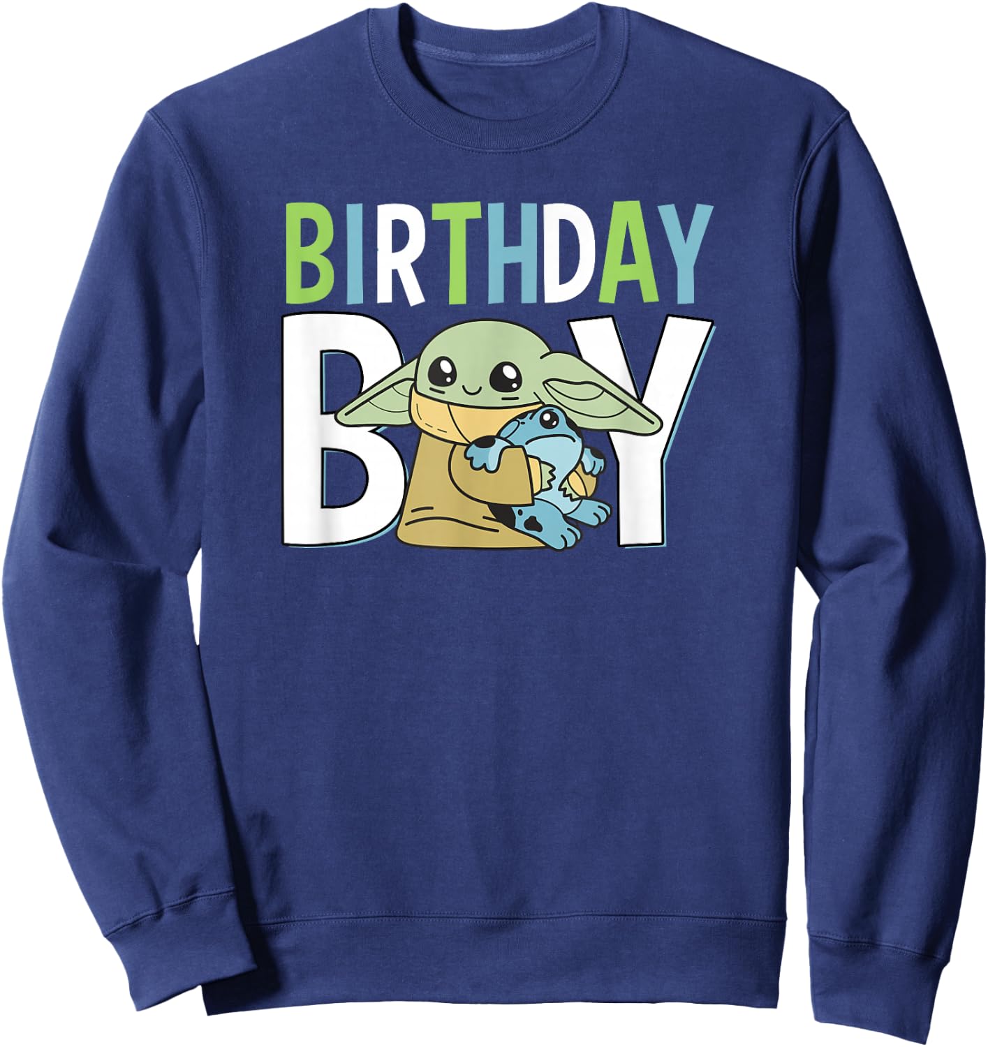 Star Wars: The Mandalorian Grogu Birthday Boy Hug Blue Green Sweatshirt - Sweatshirt | Navy