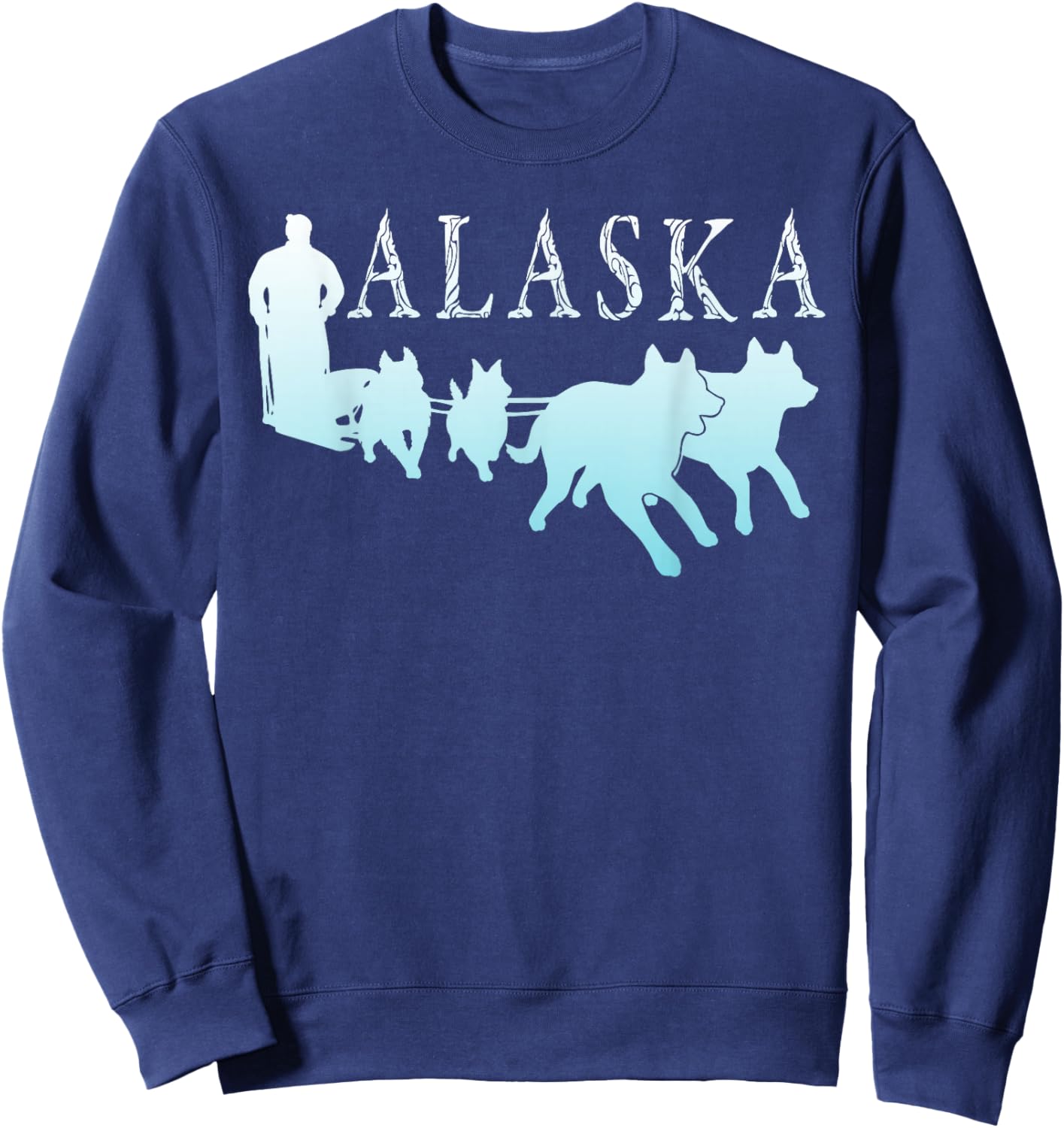 Alaska Sled Dogs Mushing Team Snow Sledding Mountain Scene Sweatshirt - Sweatshirt | Navy