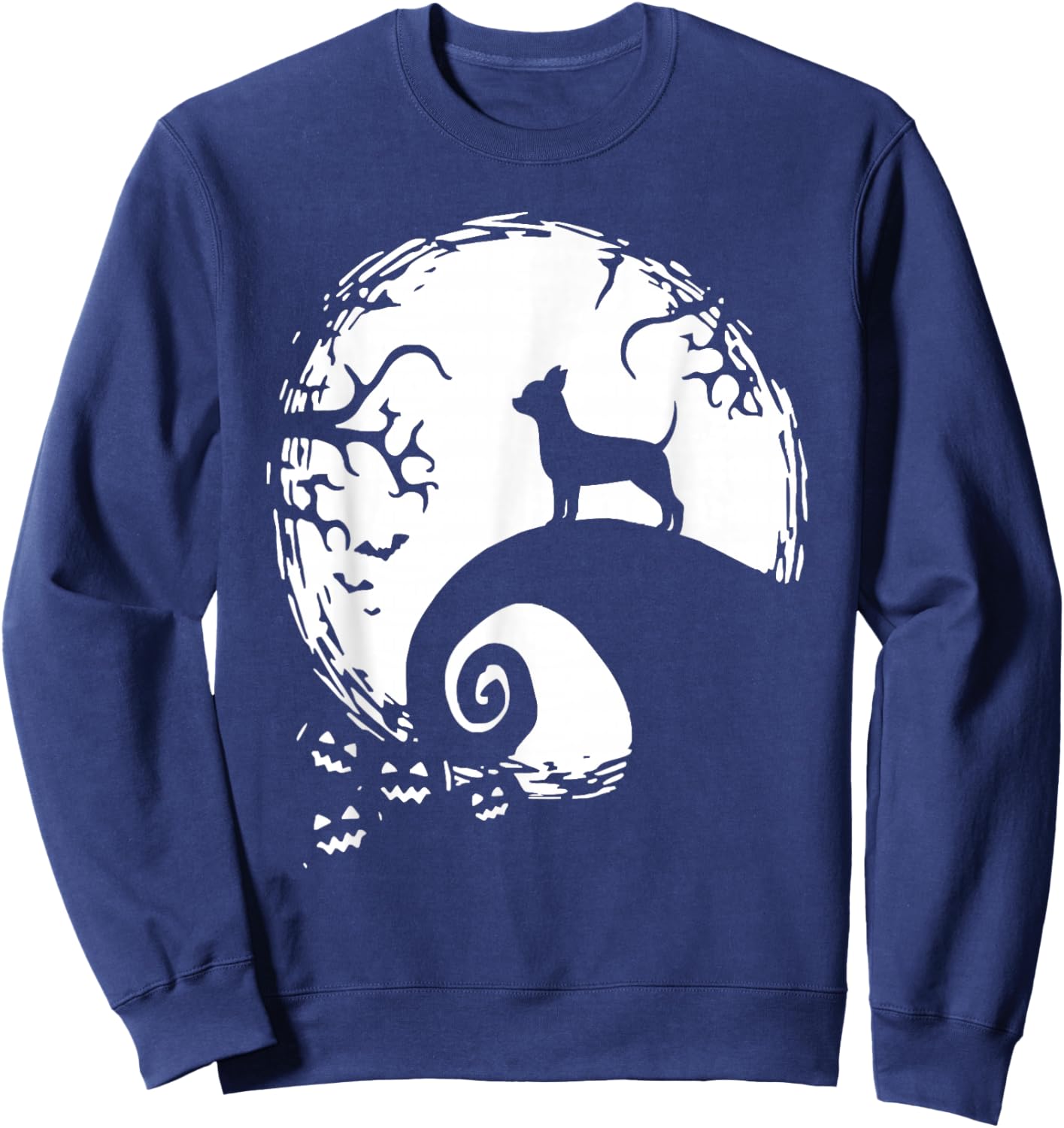 Chihuahua Dog Halloween With Moon Pumpkin Silhouette Sweatshirt - Sweatshirt | Navy