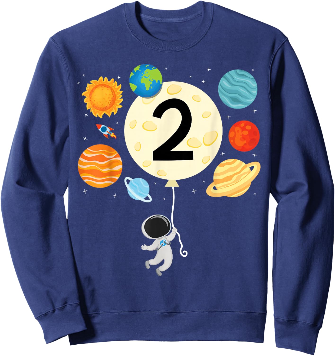 Boys 2nd Birthday Astronaut Balloon Planets Space 2 Year Old Sweatshirt - Sweatshirt | Navy