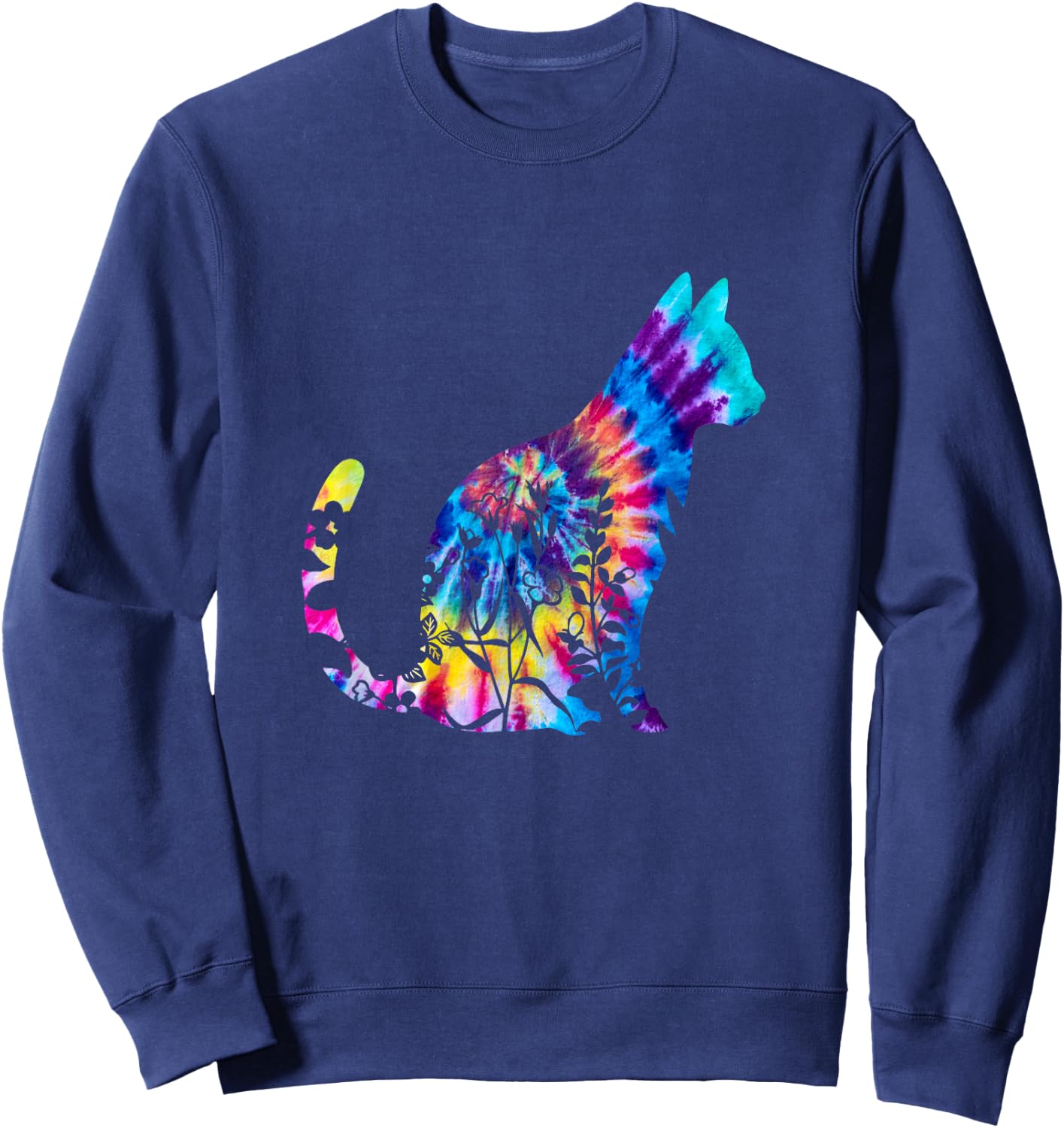 Cute Cat Tie Dye Cat Floral Cool Cat Lover Sweatshirt - Sweatshirt | Navy