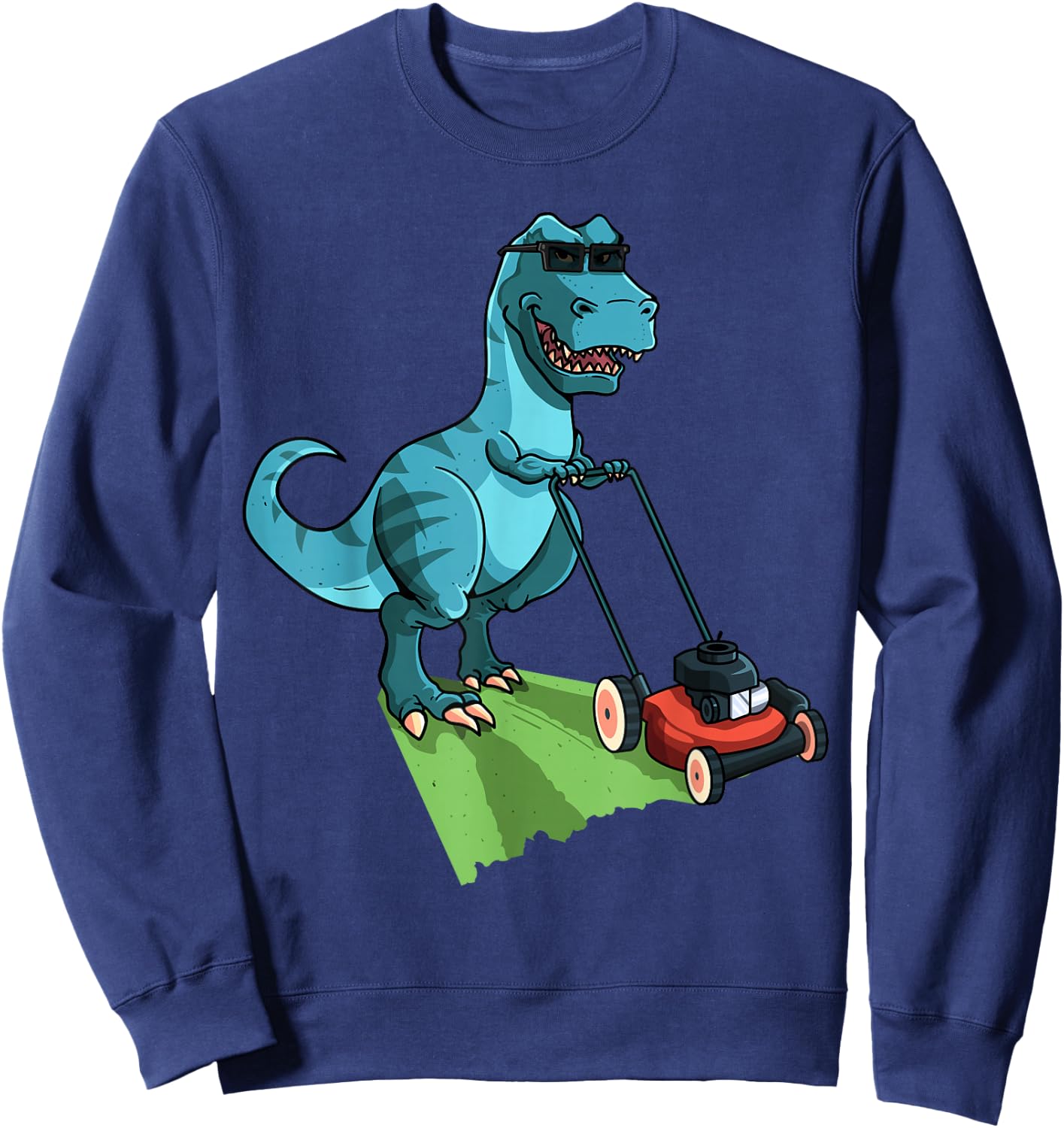 Cute Mowing Dino Dinosaur Lover Animal Gardener Funny Lawn Mower T-Rex Tractor Mowing Gift Kids Toddler -Adults, Kids , Black, Small Sweatshirt - Sweatshirt | Navy