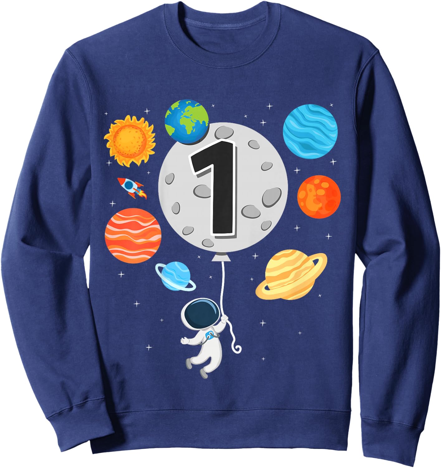 Kids 1st Birthday Astronaut Balloon Planet 1 Year Old Boy Sweatshirt - Sweatshirt | Navy