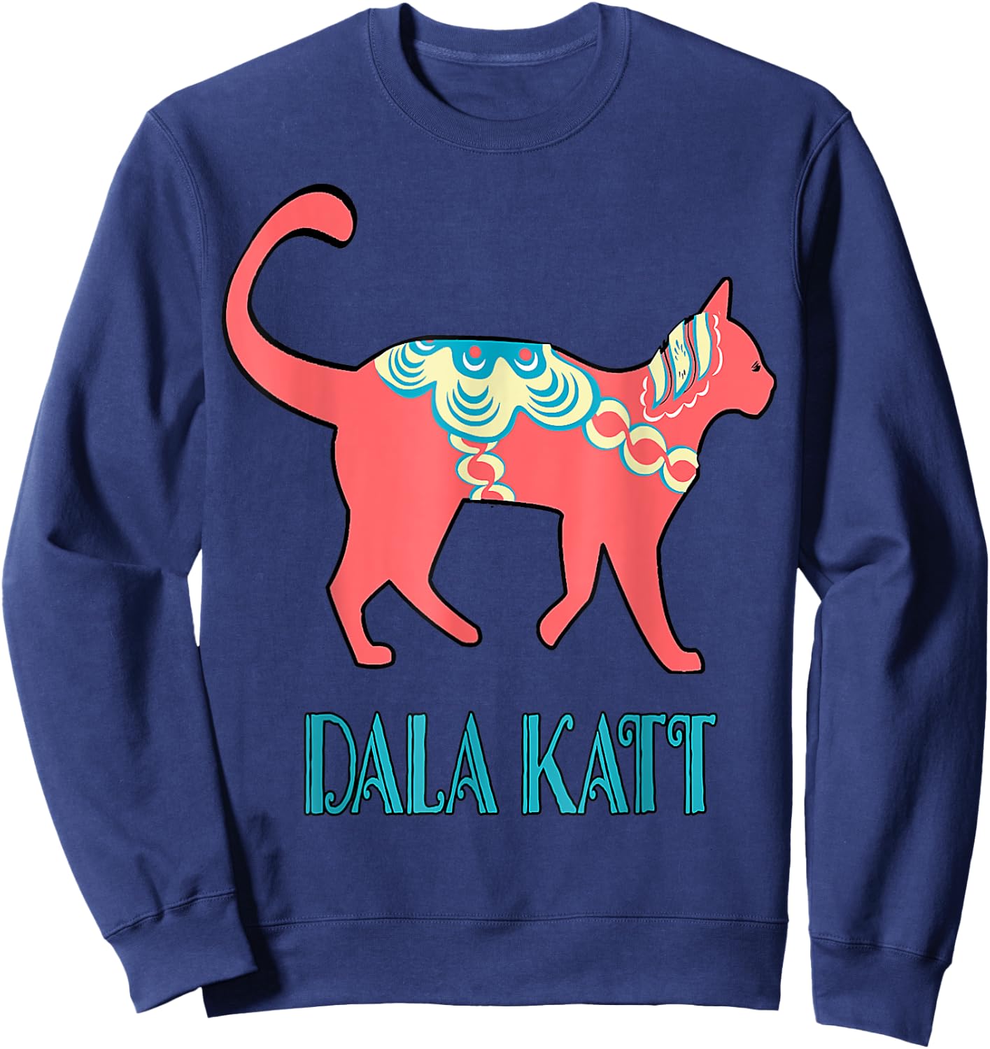 Swedish Dala Cat Dalecarlian Horse Kitty Katt Cat Nordic Sweatshirt - Sweatshirt | Navy