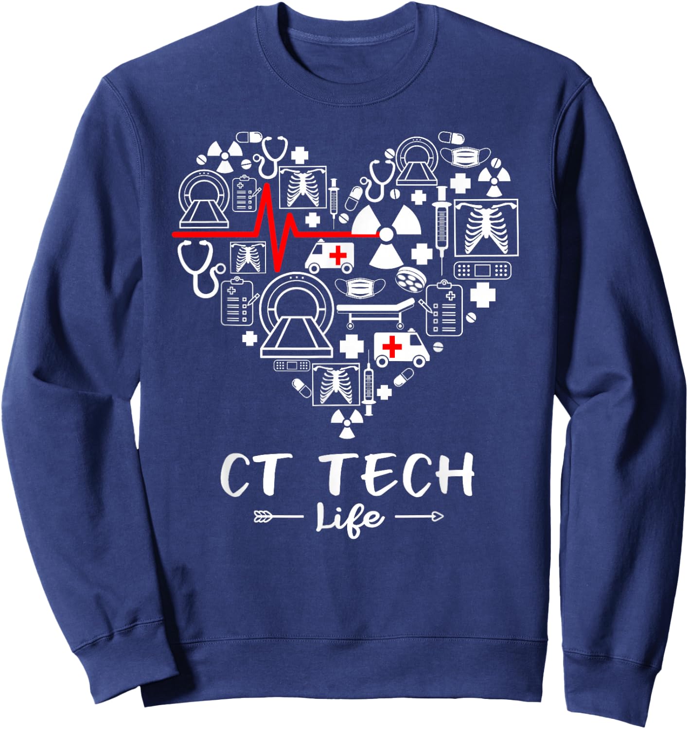 CT Tech Life Heart Funny Technologist Sweatshirt - Sweatshirt | Navy