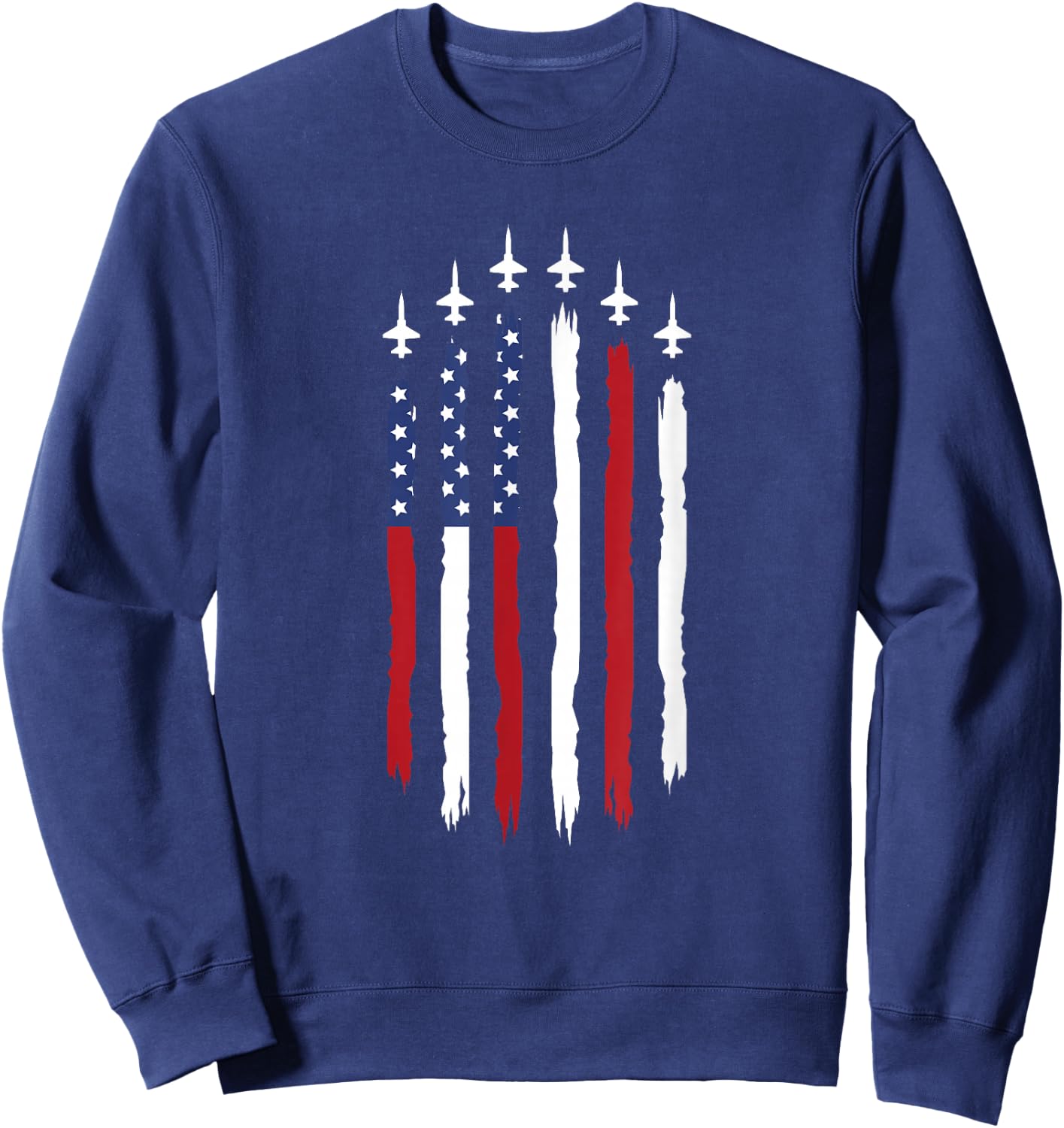 Patriotic Red White Blue USA Flag Fighter Jets 4th of July Sweatshirt - Sweatshirt | Navy
