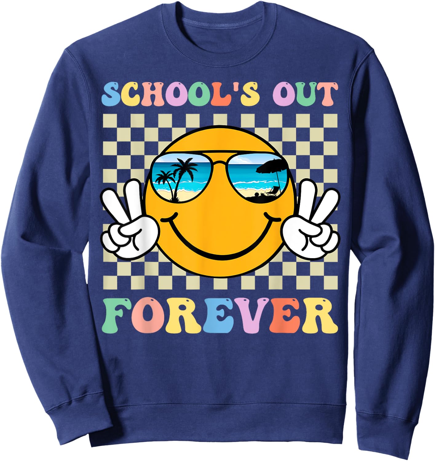 Retro Groovy School's Out Forever Retired Teacher Retirement Sweatshirt - Sweatshirt | Navy