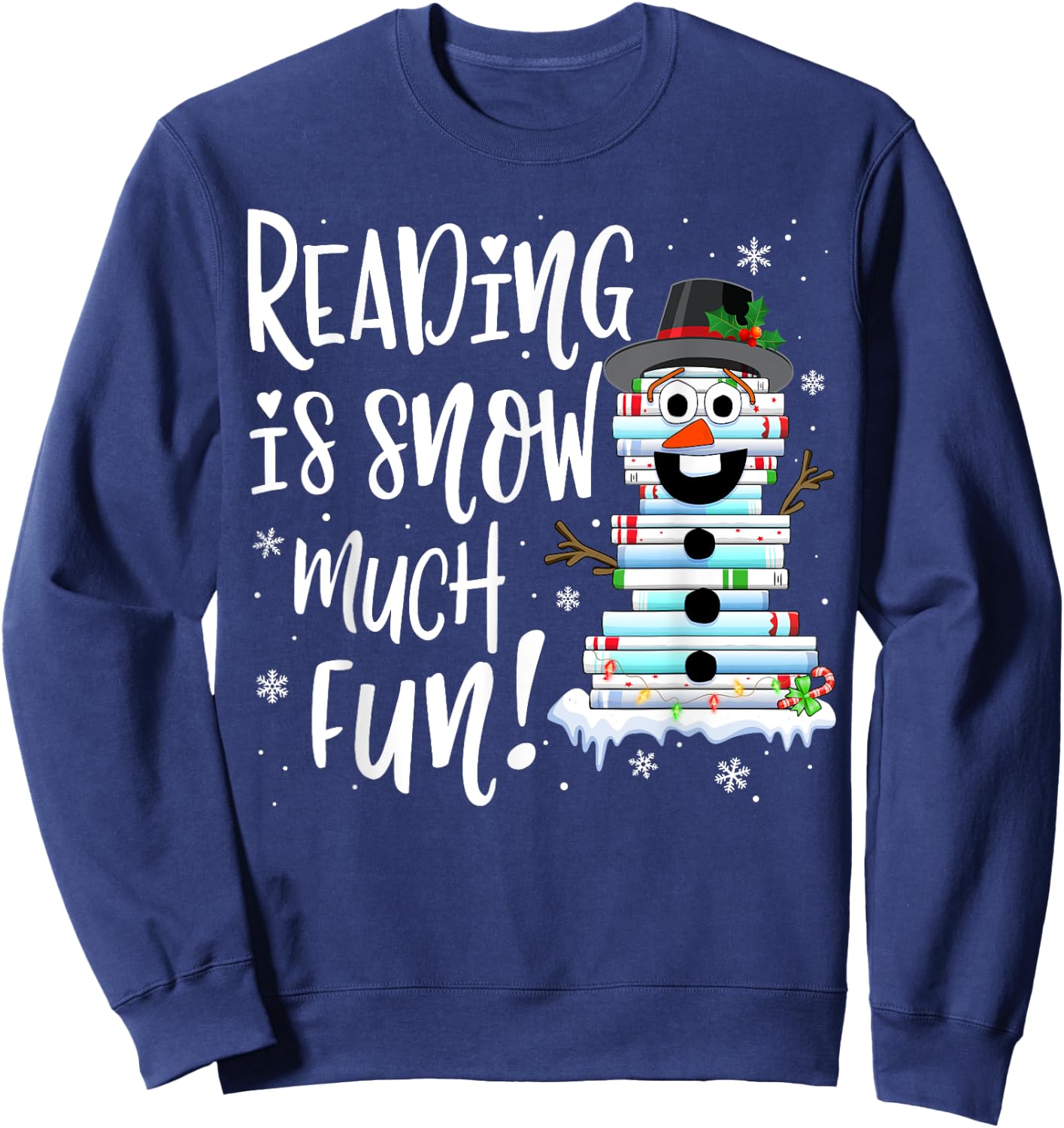 Christmas Reading Snowman Book Book Lover Reader Sweatshirt - Sweatshirt | Navy