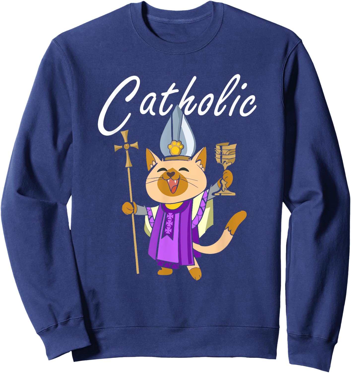 Catholic - Gift Ideas For Christian Catholic Cat Lover Women Kids Sweatshirt - Sweatshirt | Navy