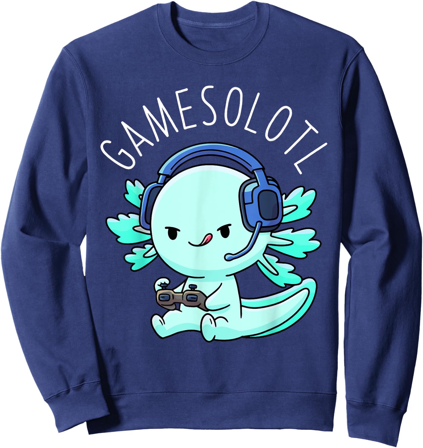 Otaku Lifestyle Threads Shirt Co. Gamesolotl Axolotl Gamer Anime Gifts Kawaii Boys Girls , Black Sweatshirt - Sweatshirt | Navy