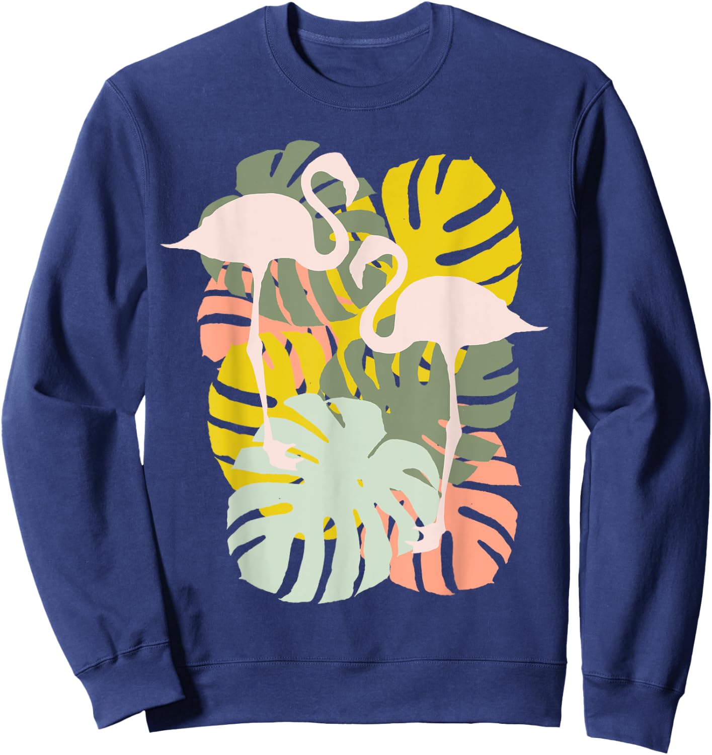 Monstera Leaves And Flamingo Art Sweatshirt - Sweatshirt | Navy