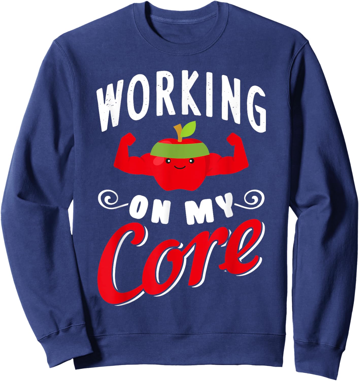 Funny Apple Working Out Fitness Sweatshirt - Sweatshirt | Navy