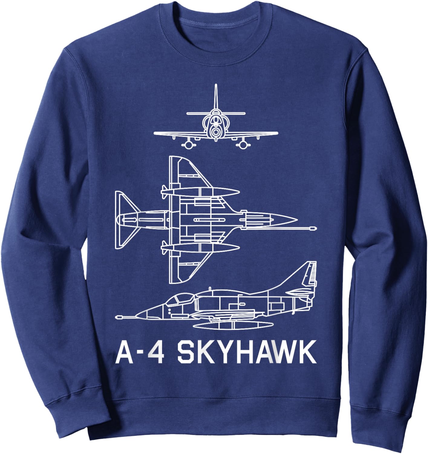 A-4 Skyhawk American Plane Blueprint Diagram Sweatshirt - Sweatshirt | Navy