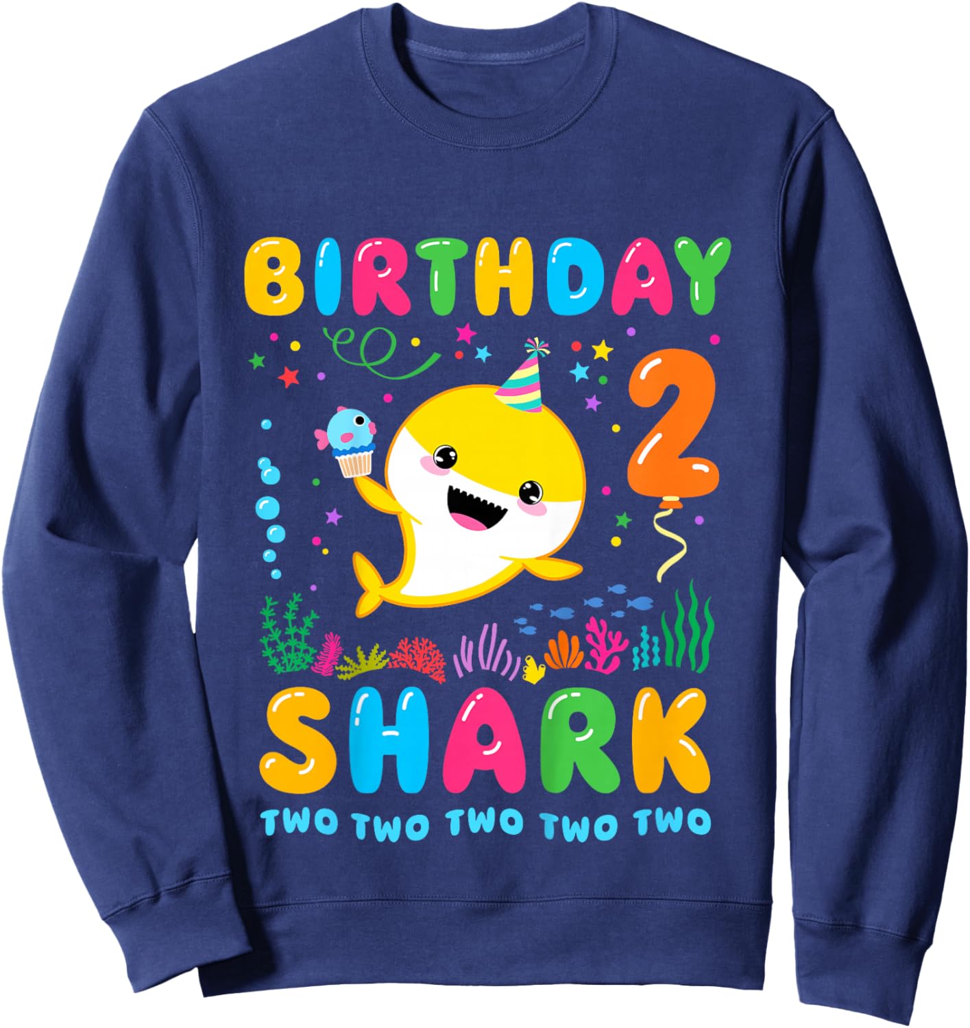 Birthday Shark 2 Year Old Boy or Girl 2nd Bday Kawaii Sweatshirt - Sweatshirt | Navy