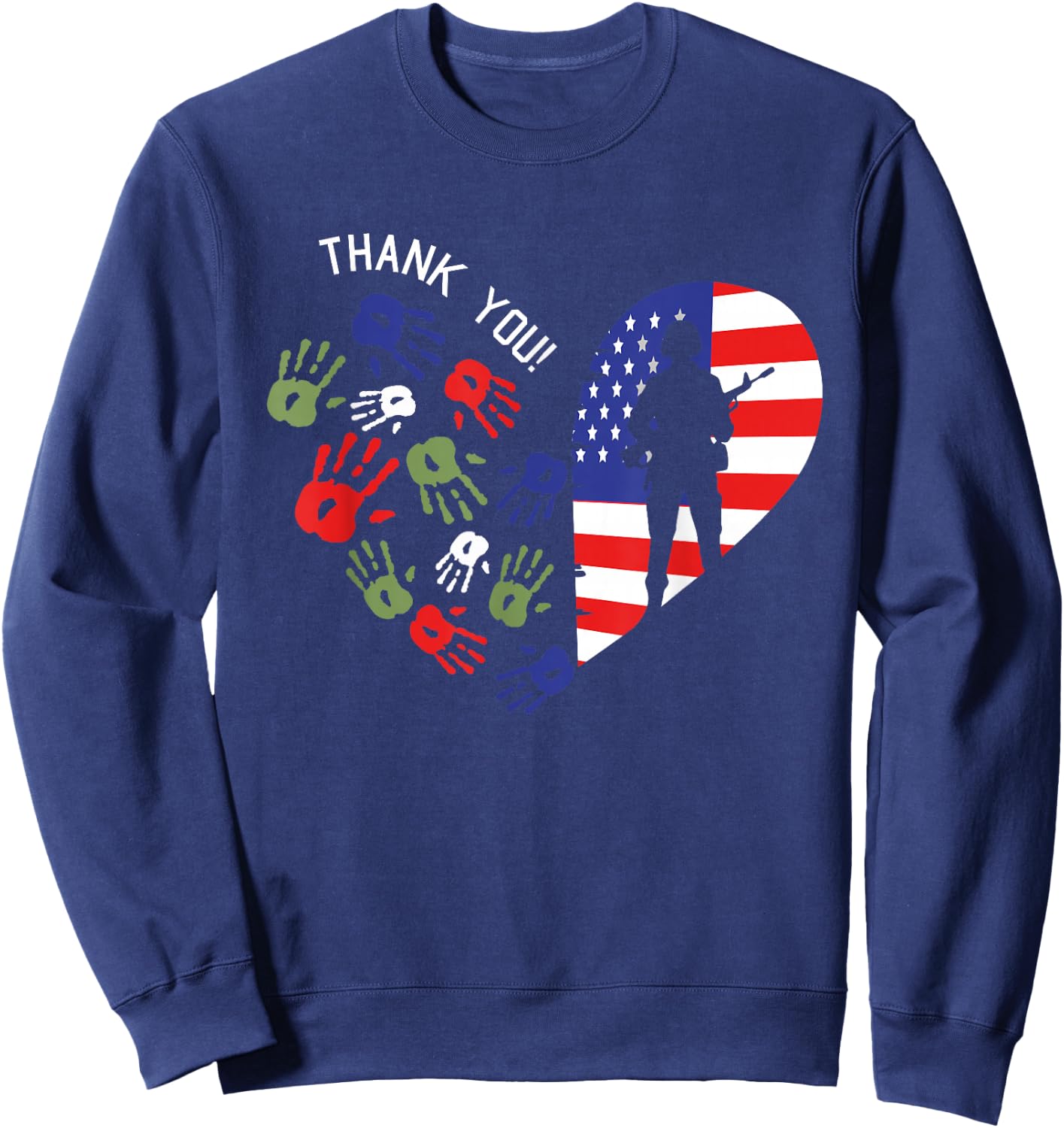 Thank You Veterans Day American Flag Heart Military Army Sweatshirt - Sweatshirt | Navy