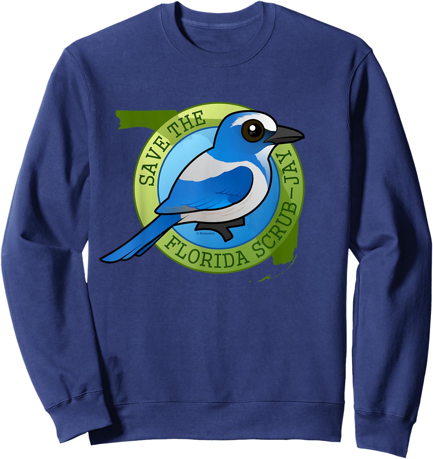 Endangered Florida Scrub-Jay Cartoon Bird Conservation Sweatshirt - Sweatshirt | Navy