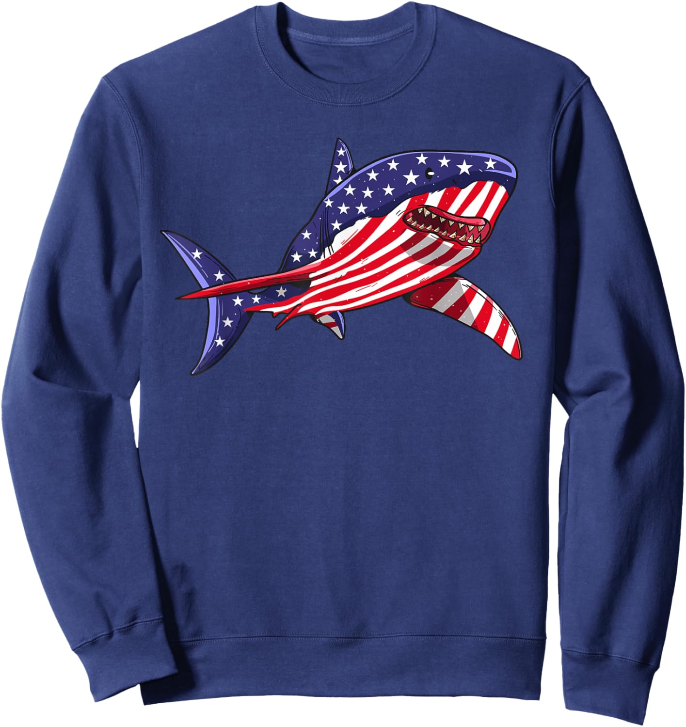 Shark American Flag | Jawsome 4th Of July Kids Boys Sweatshirt - Sweatshirt | Navy