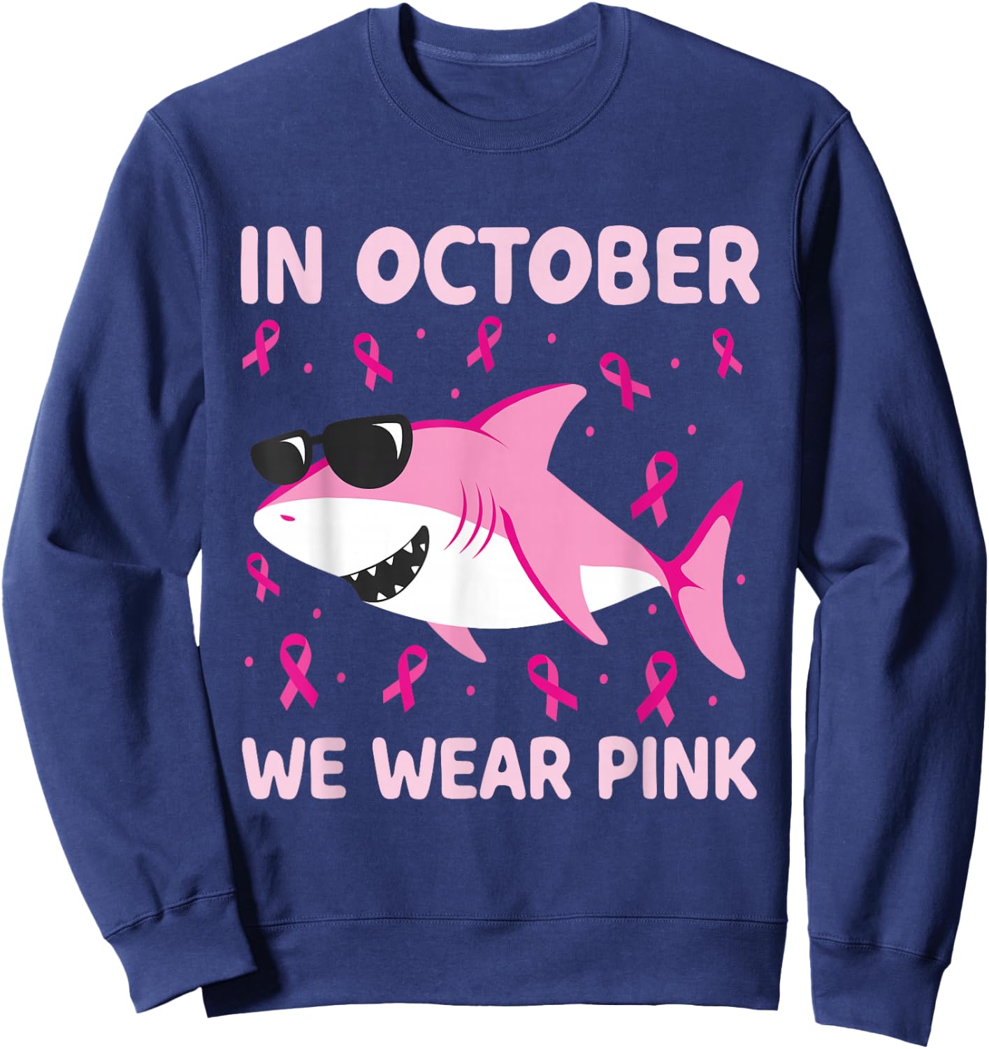 Breast Cancer Shirts Kids Shark In October We Wear Pink Boys Sweatshirt - Sweatshirt | Navy