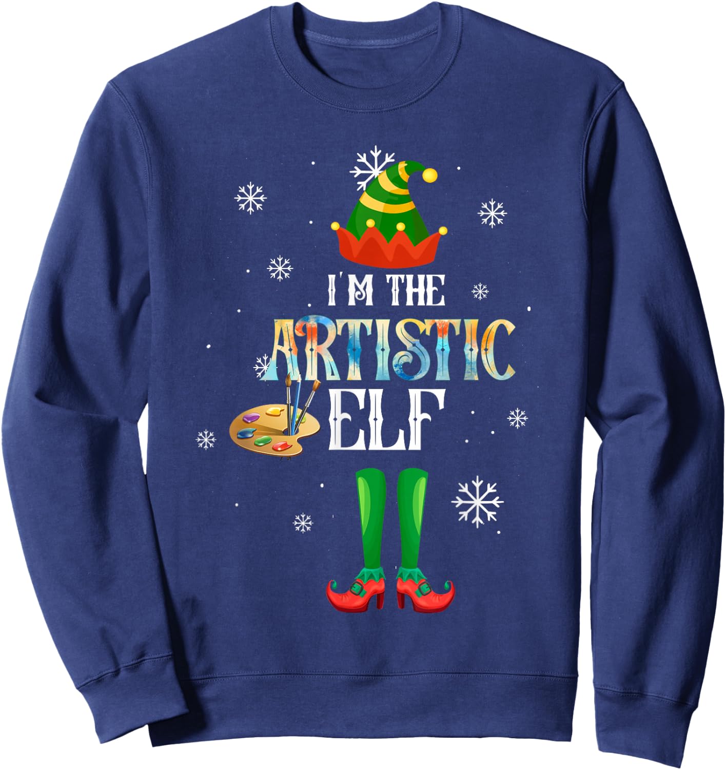 The Artistic Elf Squad Elf Family Christmas Pajamas Art Sweatshirt - Sweatshirt | Navy