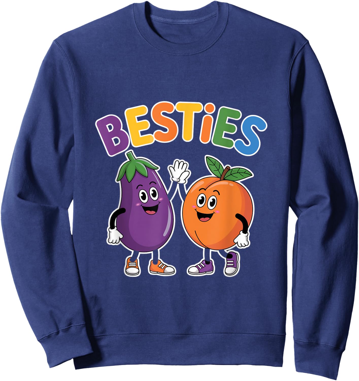 Besties Eggplant And Peach Cartoon Sweatshirt - Sweatshirt | Navy