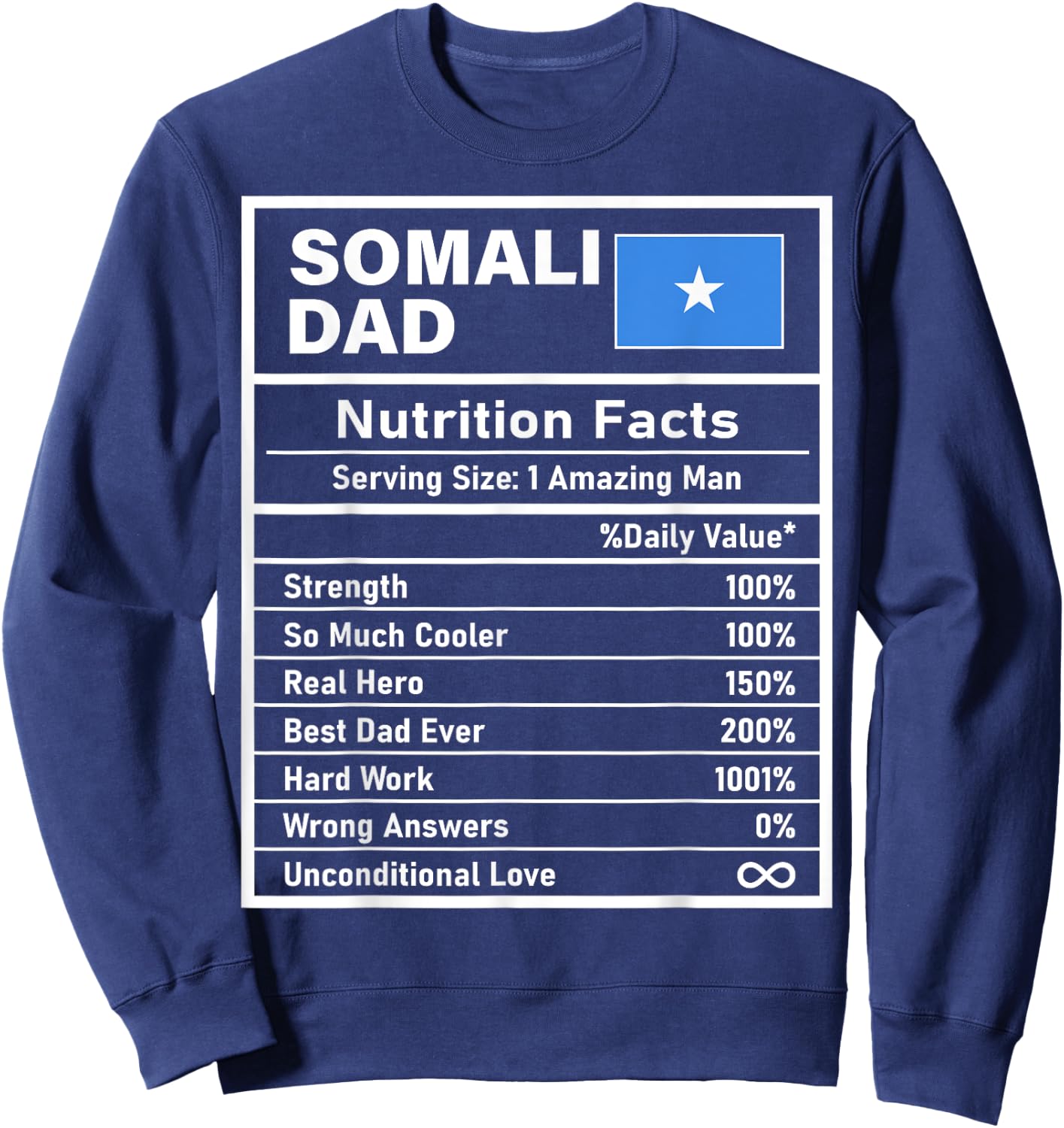 Somali Dad Nutrition Facts Father's Day National Heritage Sweatshirt - Sweatshirt | Navy