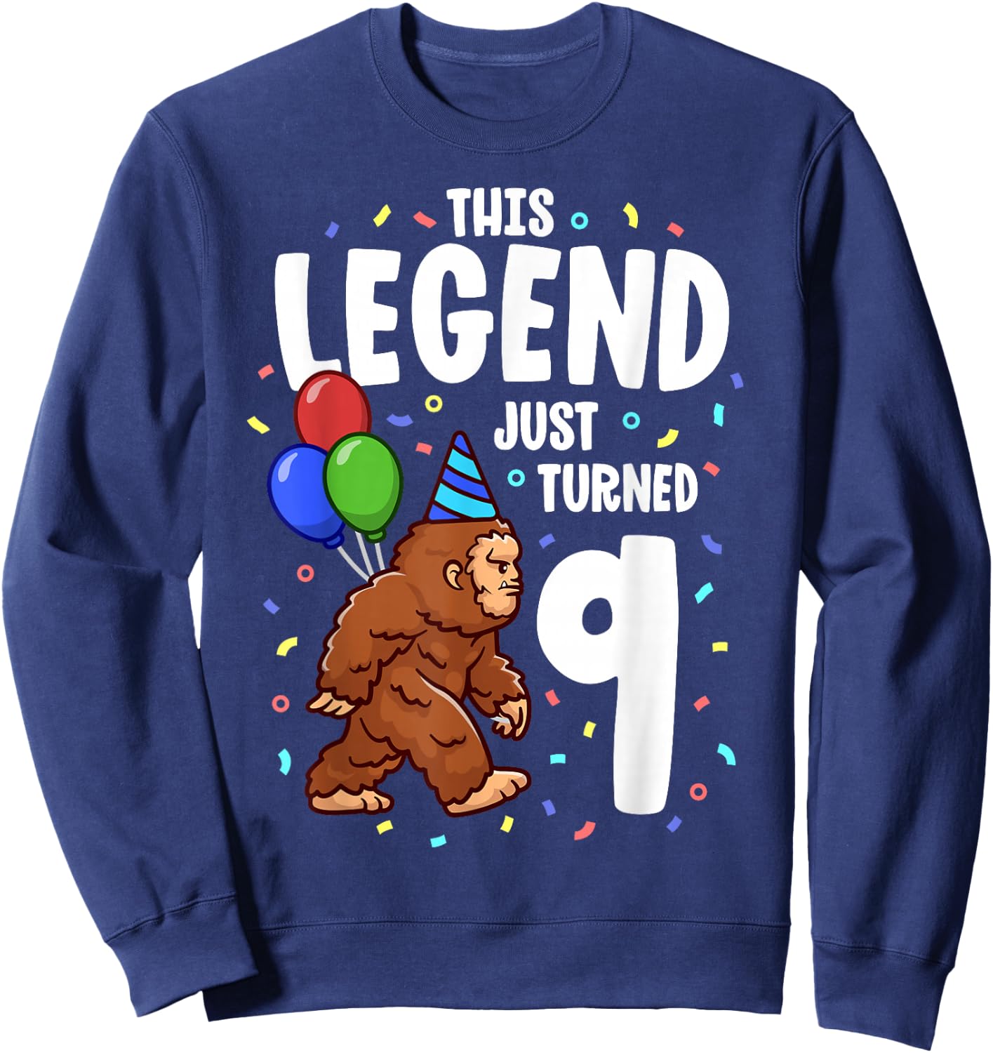 Bigfoot Birthday Party 9 Years Old Sasquatch Theme Boys Sweatshirt - Sweatshirt | Navy