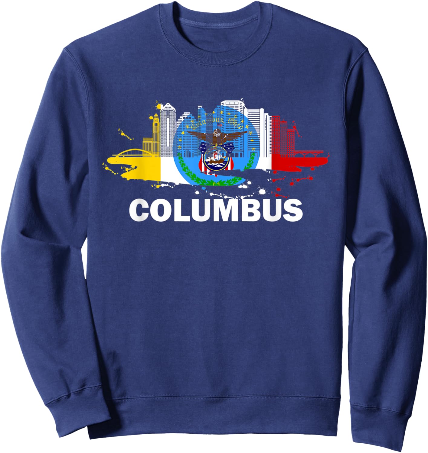 Columbus City Flag Downtown Skyline - Columbus Skyline Sweatshirt - Sweatshirt | Navy