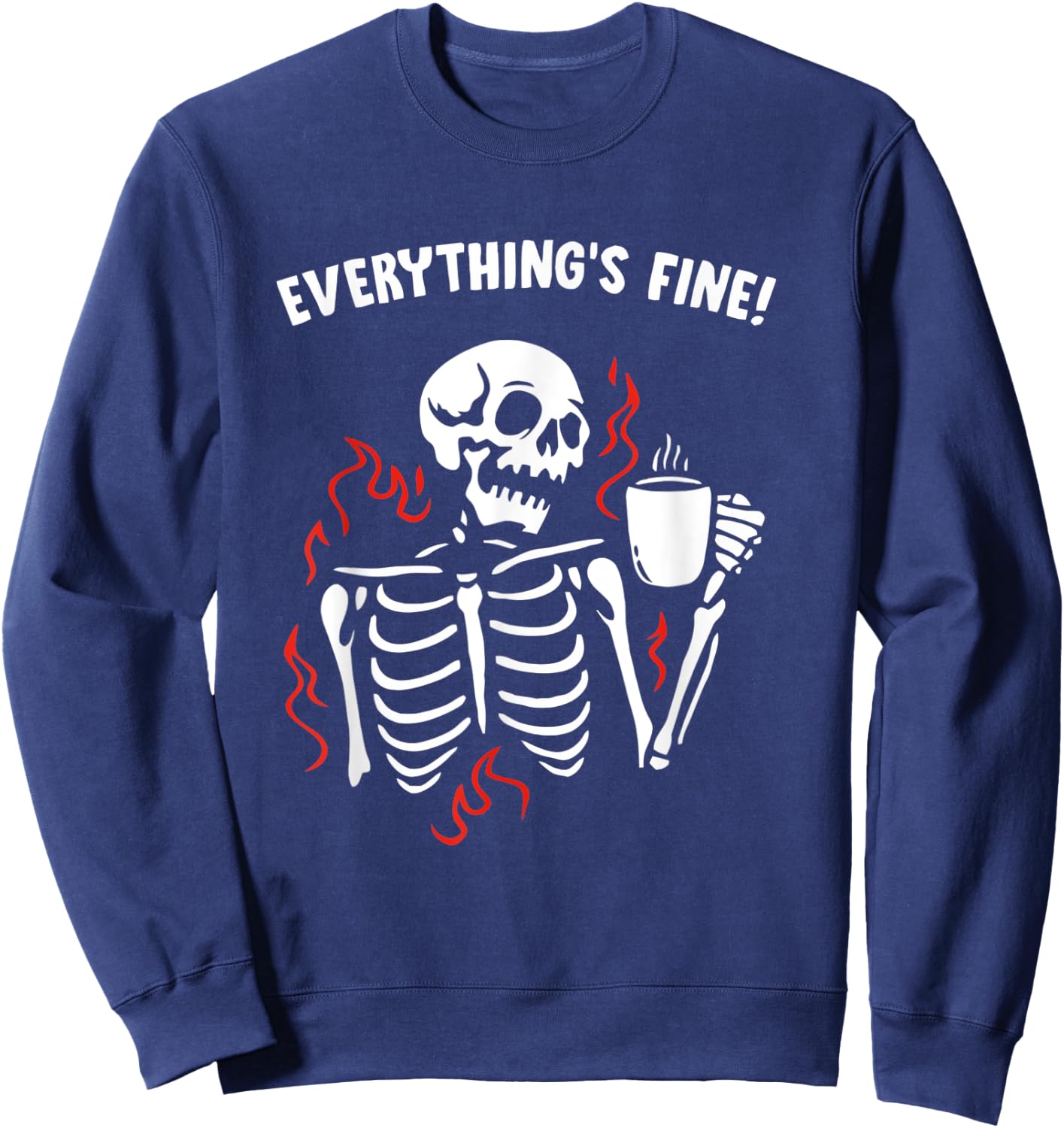 Skeleton Smiling Skull drinking Coffee Sweatshirt - Sweatshirt | Navy