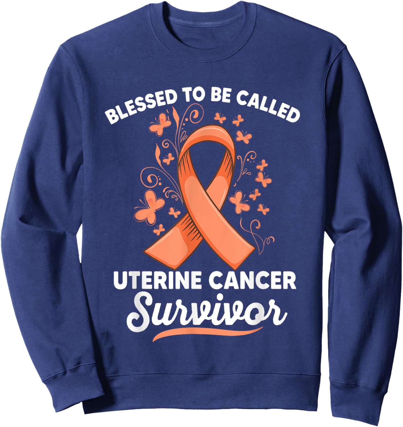 Peach ribbon support survivor of uterine cancer awareness Sweatshirt - Sweatshirt | Navy