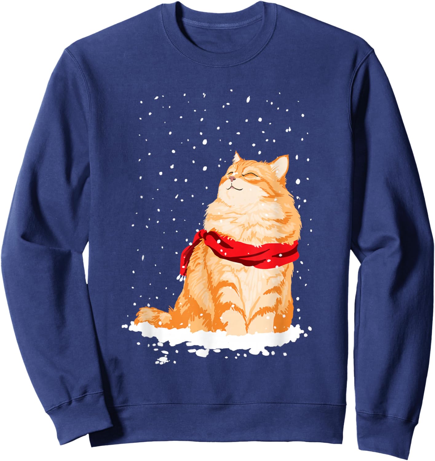 Cat Standing in The Snow Winter Christmas Cat Lover Sweatshirt - Sweatshirt | Navy