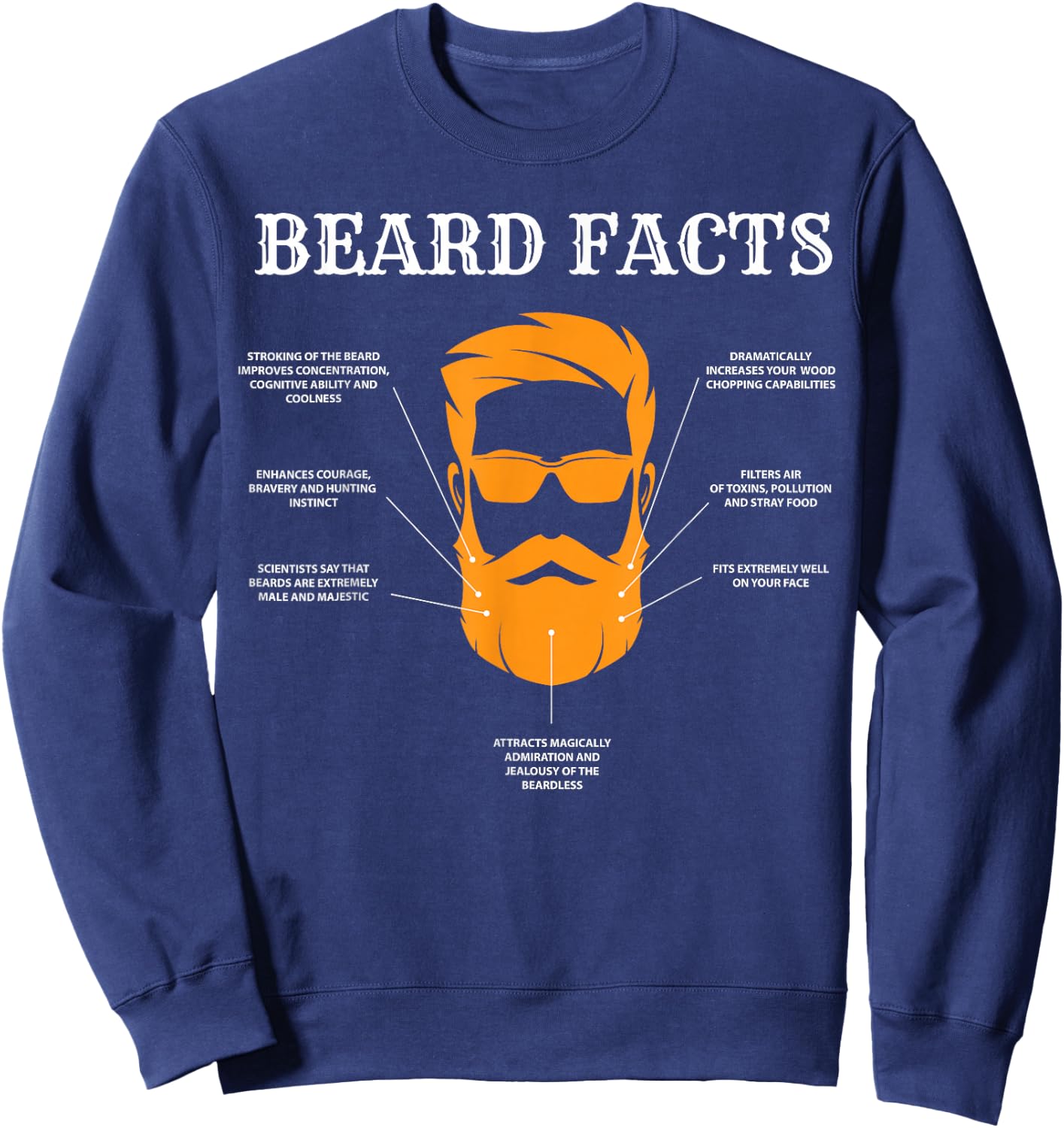Funny Beard Facts, Bearded Man, Barber, Beard Lover Sweatshirt - Sweatshirt | Navy