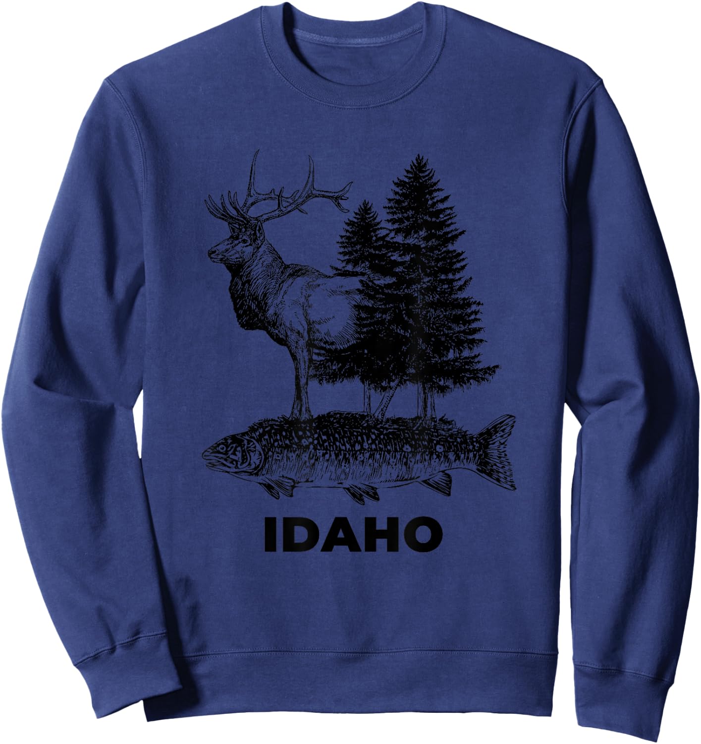 Idaho Vacation and Elk Trout Fish Sweatshirt - Sweatshirt | Navy