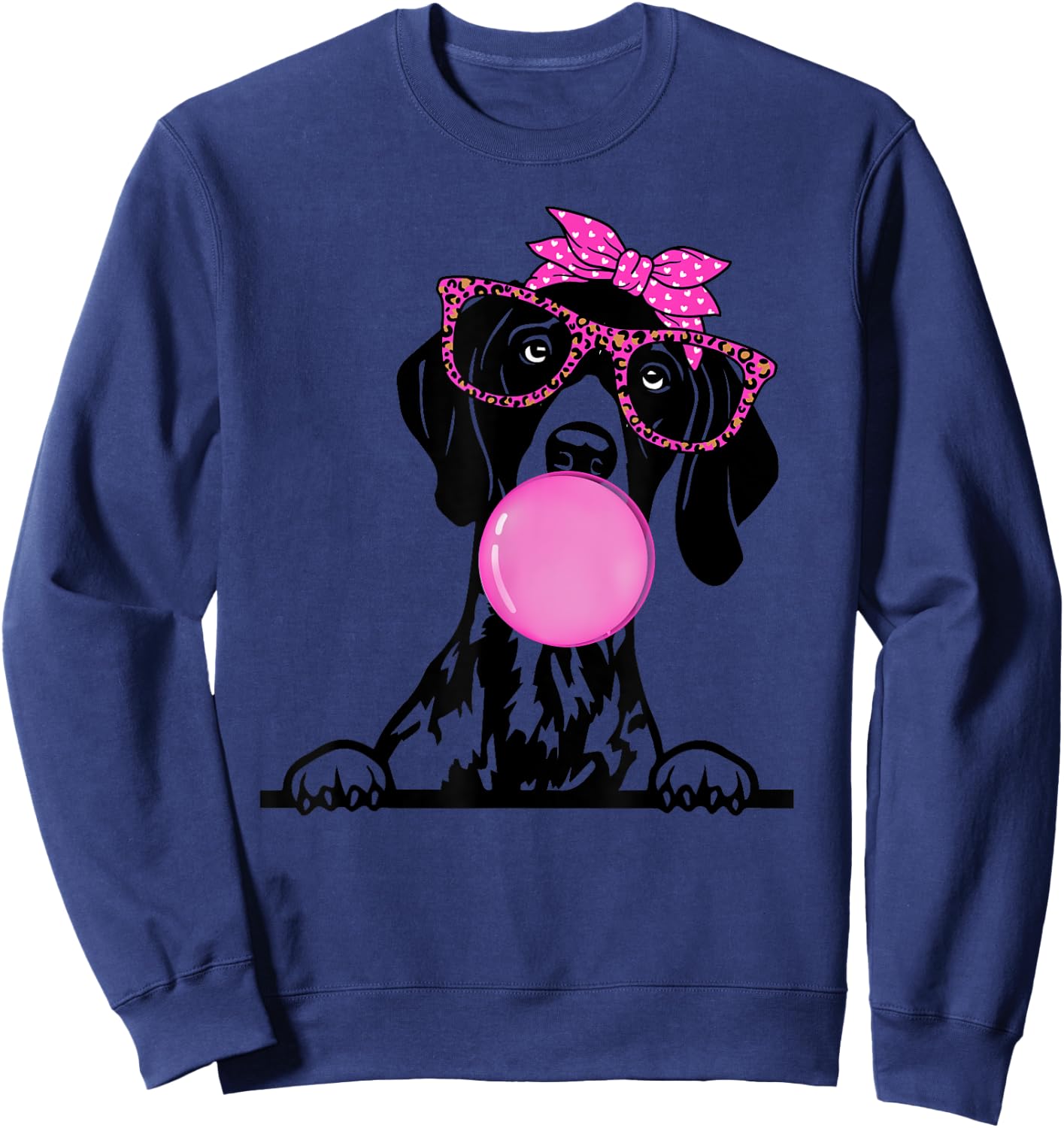 German Shorthaired Pointer with bubble gum bandana glasses Sweatshirt - Sweatshirt | Navy
