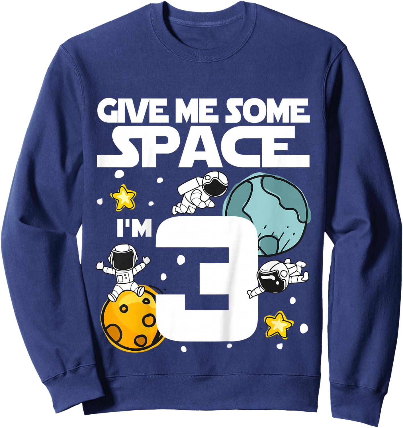 Kids 3 Year Old Outer Space Birthday Planets Astronaut 3rd Gift Sweatshirt - Sweatshirt | Navy