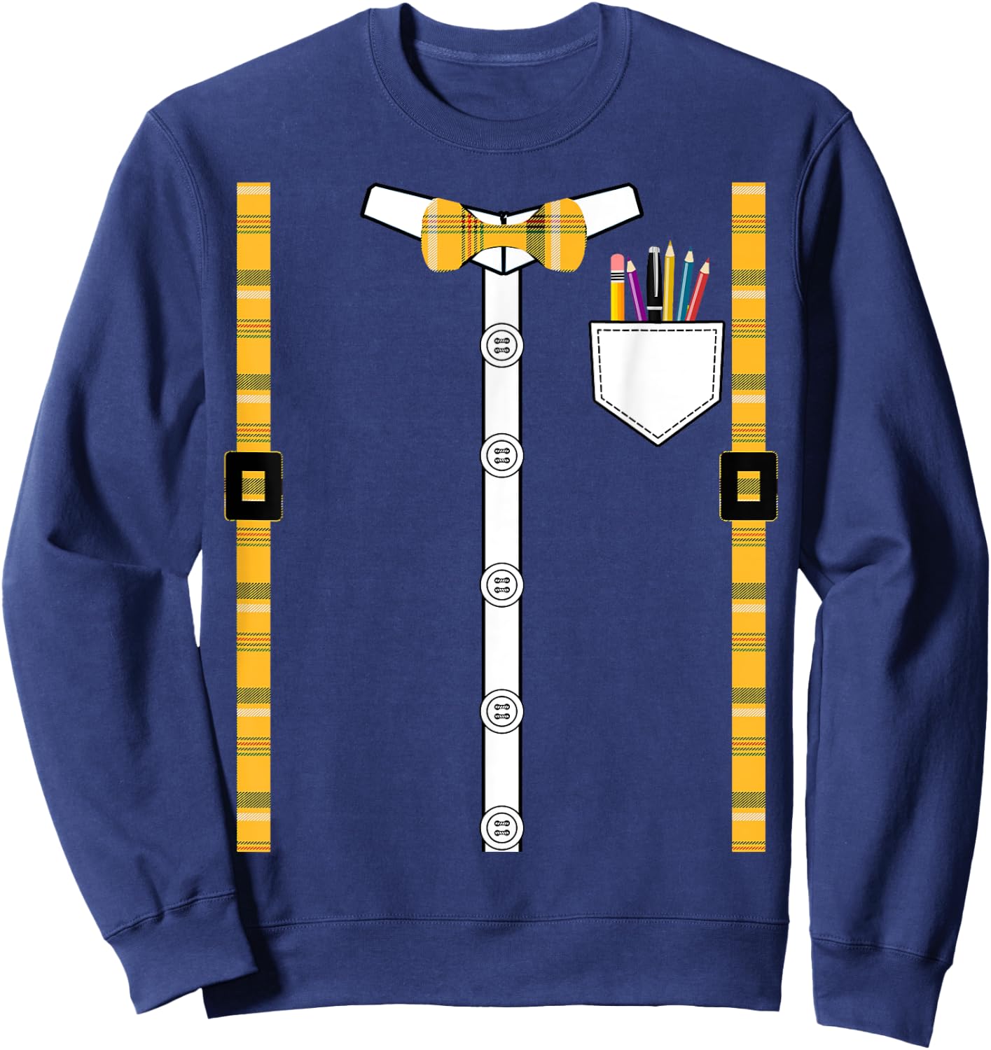 Printed Plaid Suspenders Bowtie Class Nerd Costume Sweatshirt - Sweatshirt | Navy