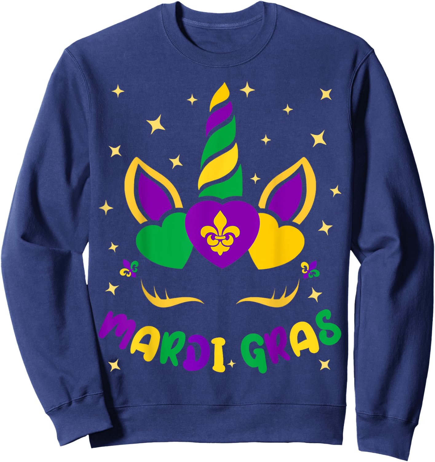 Mardi Gras Unicorn 2022 Mask Party Girls Kids Toddler Sweatshirt - Sweatshirt | Navy