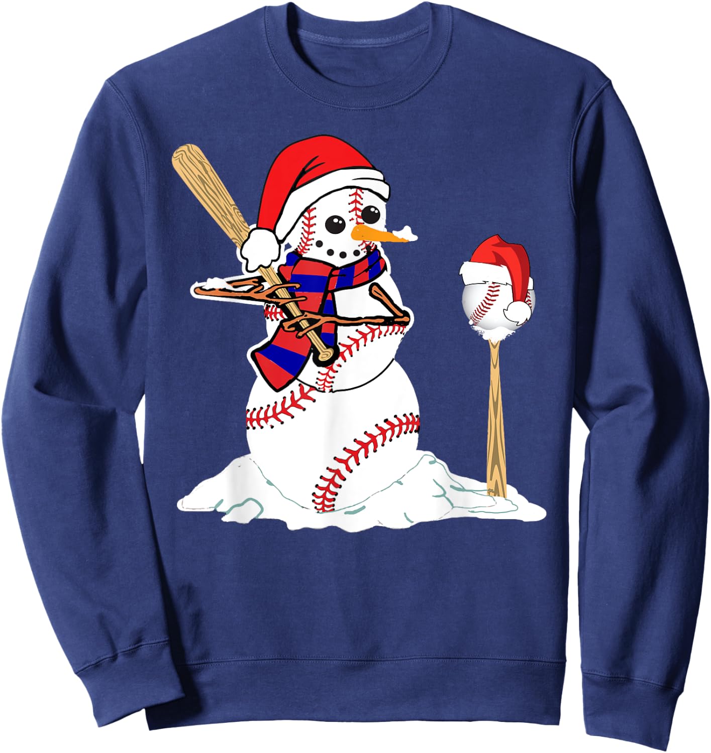 Baseball Christmas Snowman Playing Baseball Sweatshirt - Sweatshirt | Navy