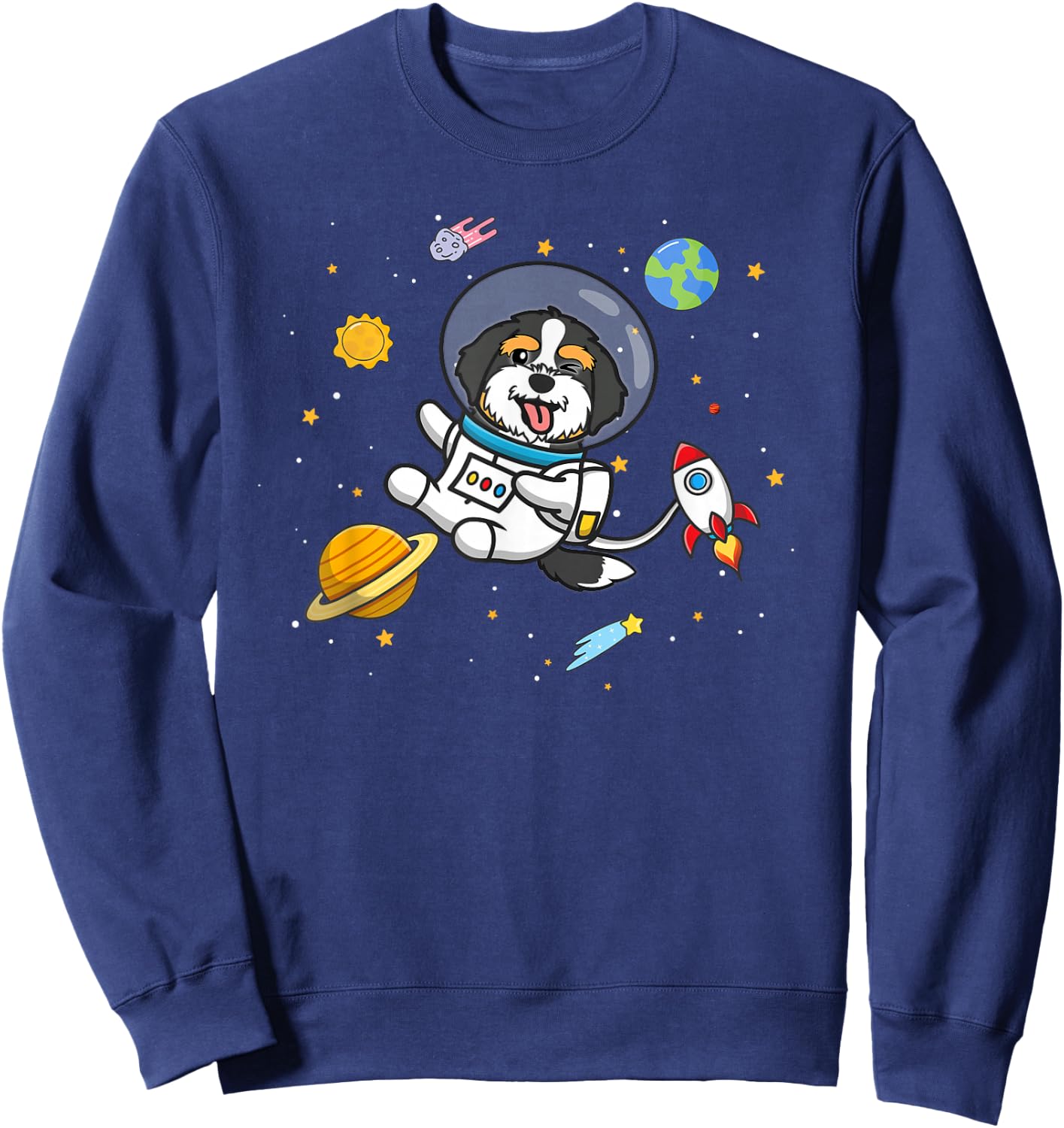 Cute Kids Boys Girls Kawaii Space Bernedoodle Dog Lover Sweatshirt - Sweatshirt | Navy
