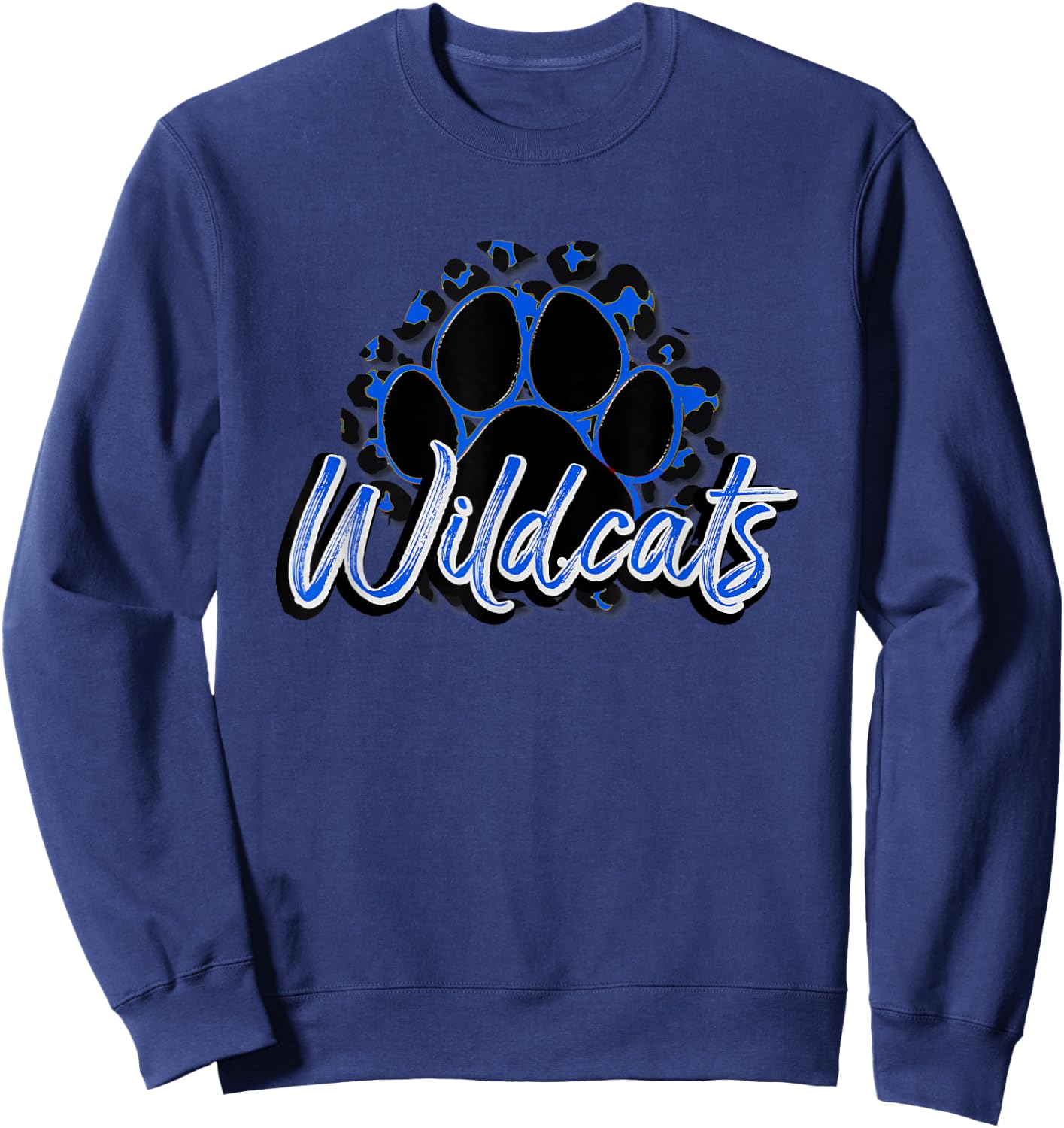 Wildcats Blue Black Cheetah School Sports Fan Team Spirit Sweatshirt - Sweatshirt | Navy